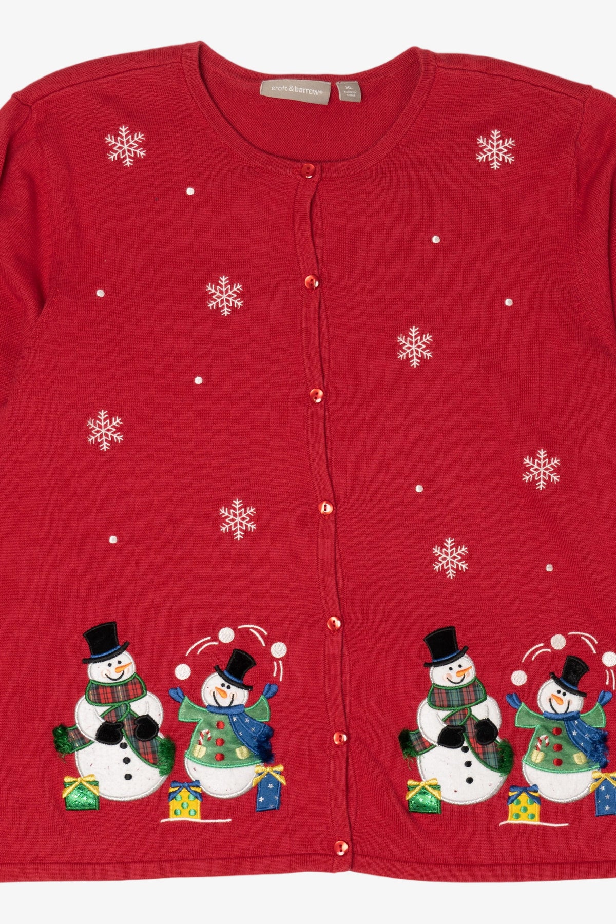 Vintage Lightweight Red Croft & Barrow Snowmen Ugly Christmas Cardigan (2000s)
