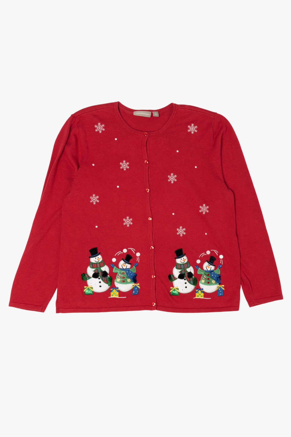 Vintage Lightweight Red Croft & Barrow Snowmen Ugly Christmas Cardigan (2000s)