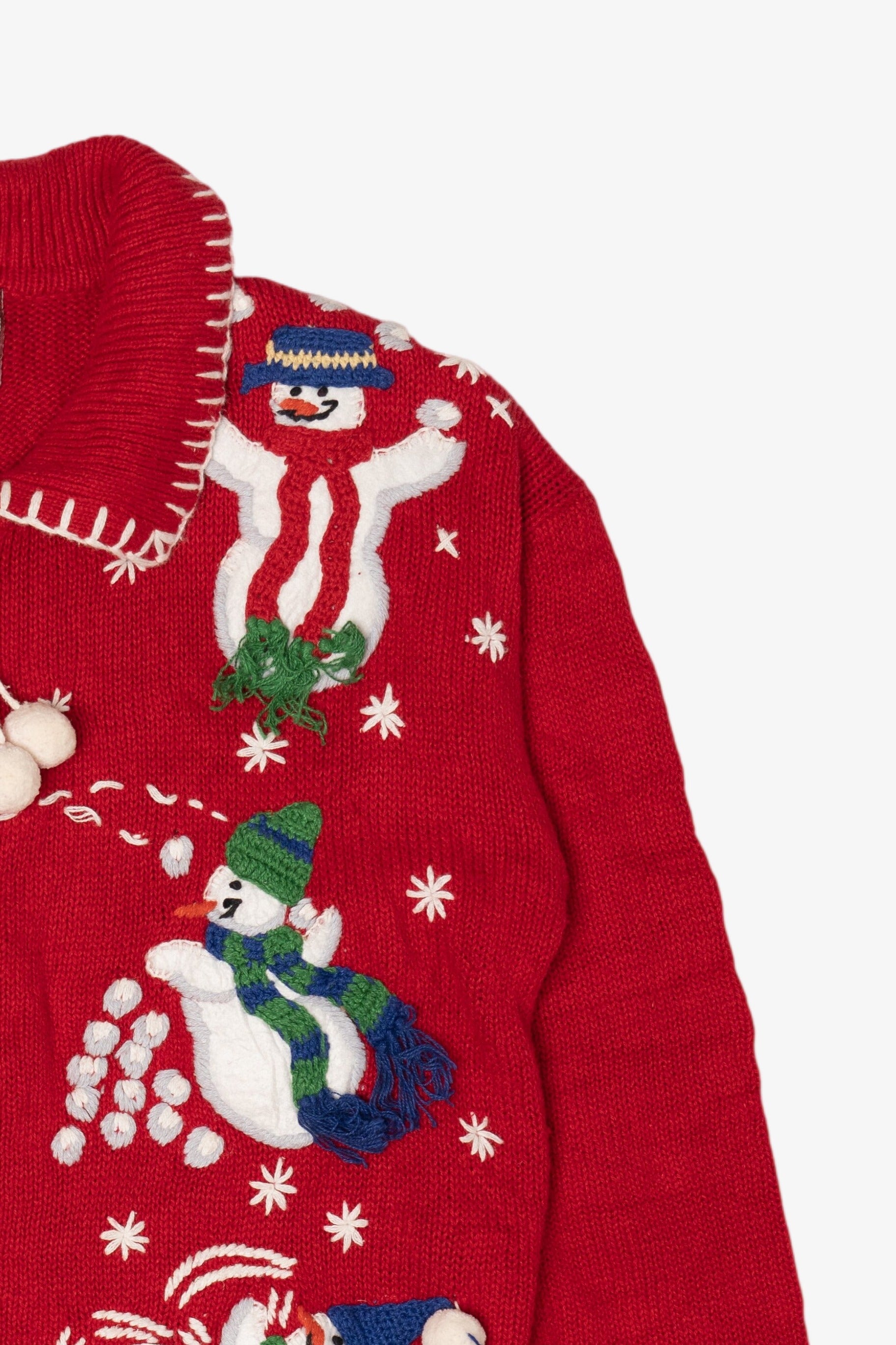 Vintage Red Tiara Snowmen Snowball Fight Ugly Christmas Cardigan (2000s)