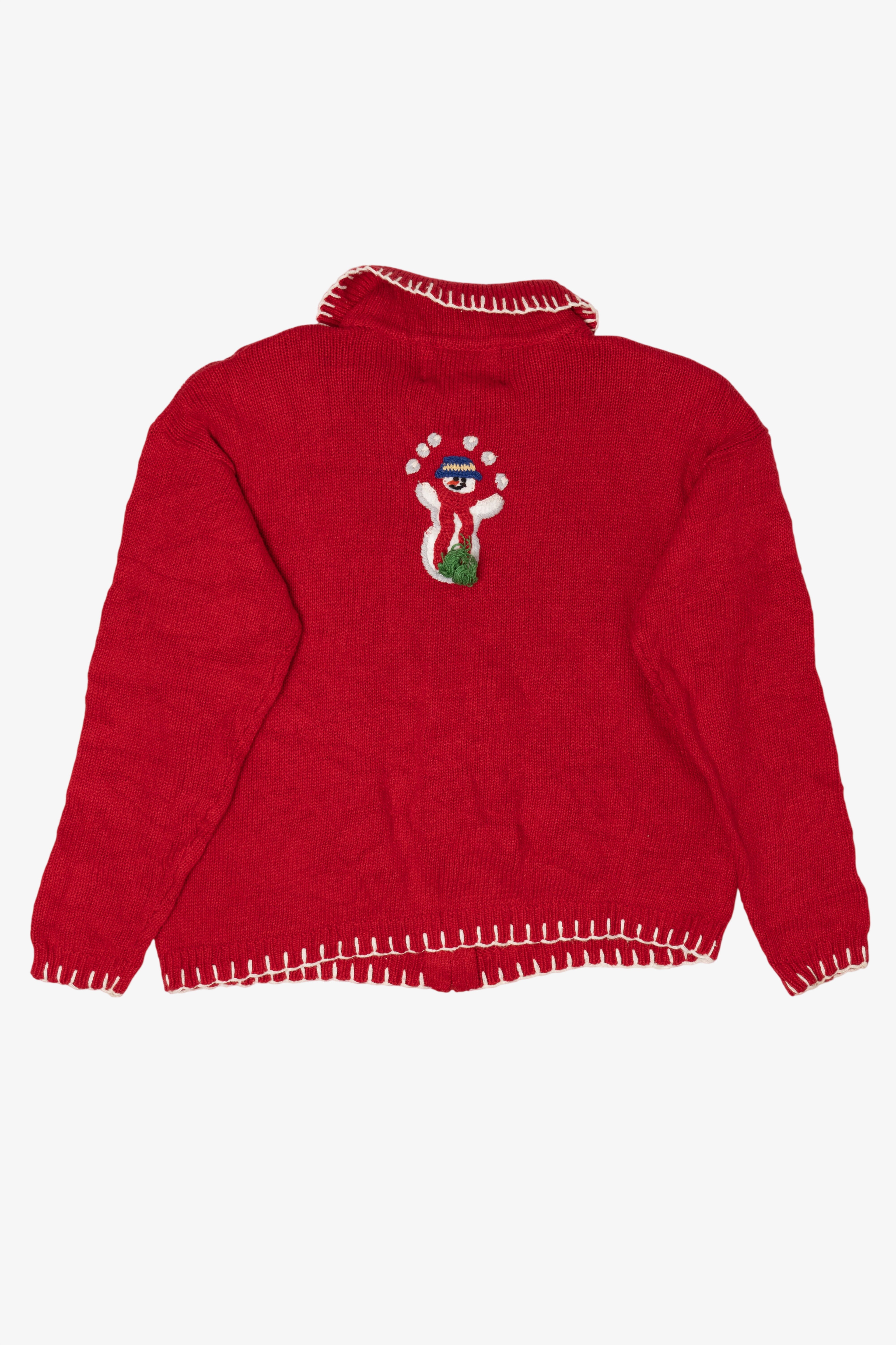 Vintage Red Tiara Snowmen Snowball Fight Ugly Christmas Cardigan (2000s)