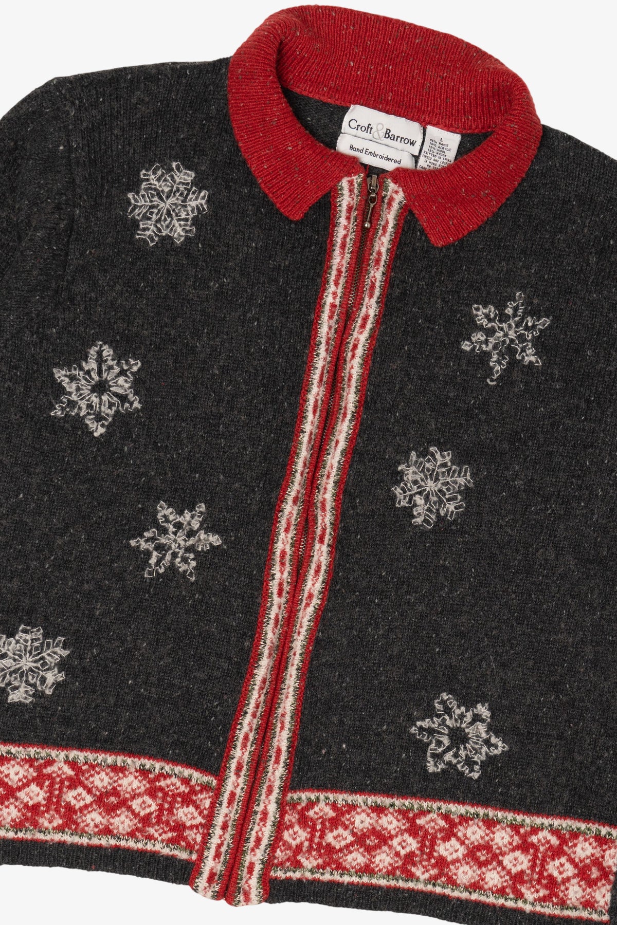 Vintage Hand Embroidered Croft & Barrow Snowflakes Ugly Christmas Cardigan (2000s)