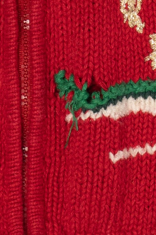 Vintage Red Tiara Snowmen Skiing Ugly Christmas Cardigan (1990s)