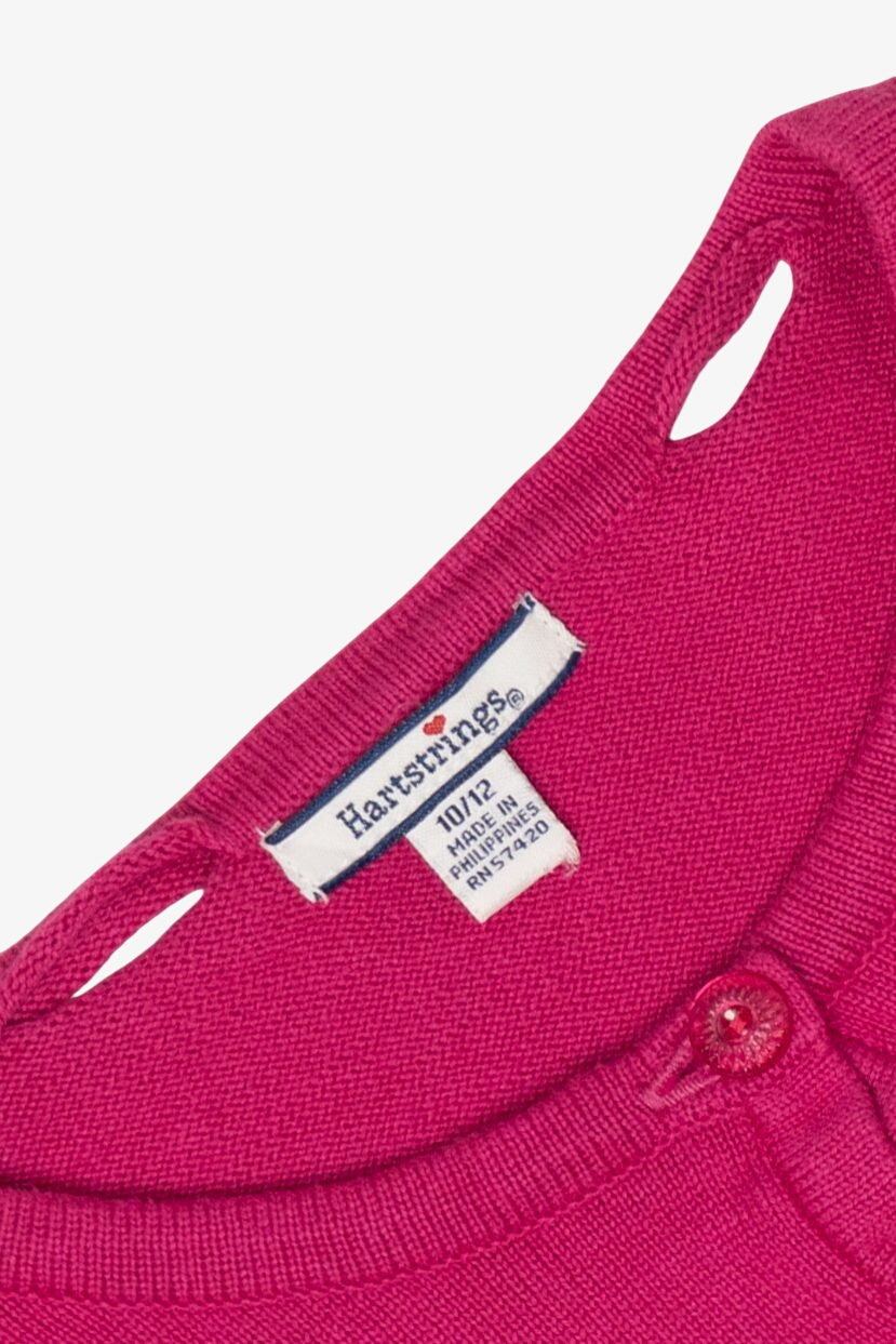 Kids Vintage Magenta Hartstrings Snowmen Ugly Christmas Cardigan (2000s)