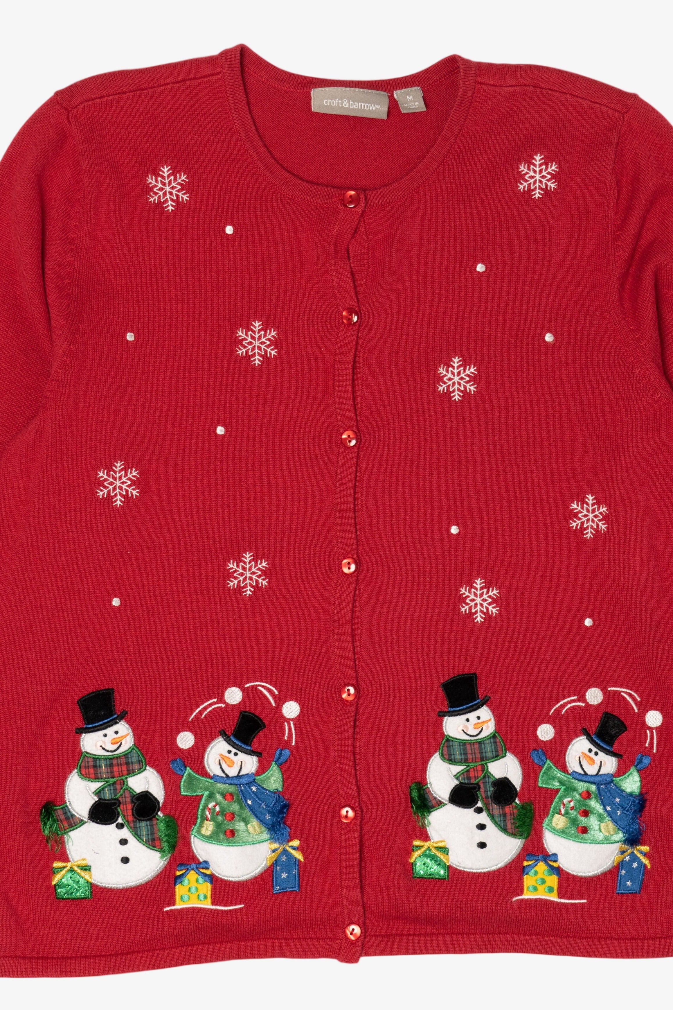 Vintage Lightweight Red Croft & Barrow Snowmen Ugly Christmas Cardigan (2000s)