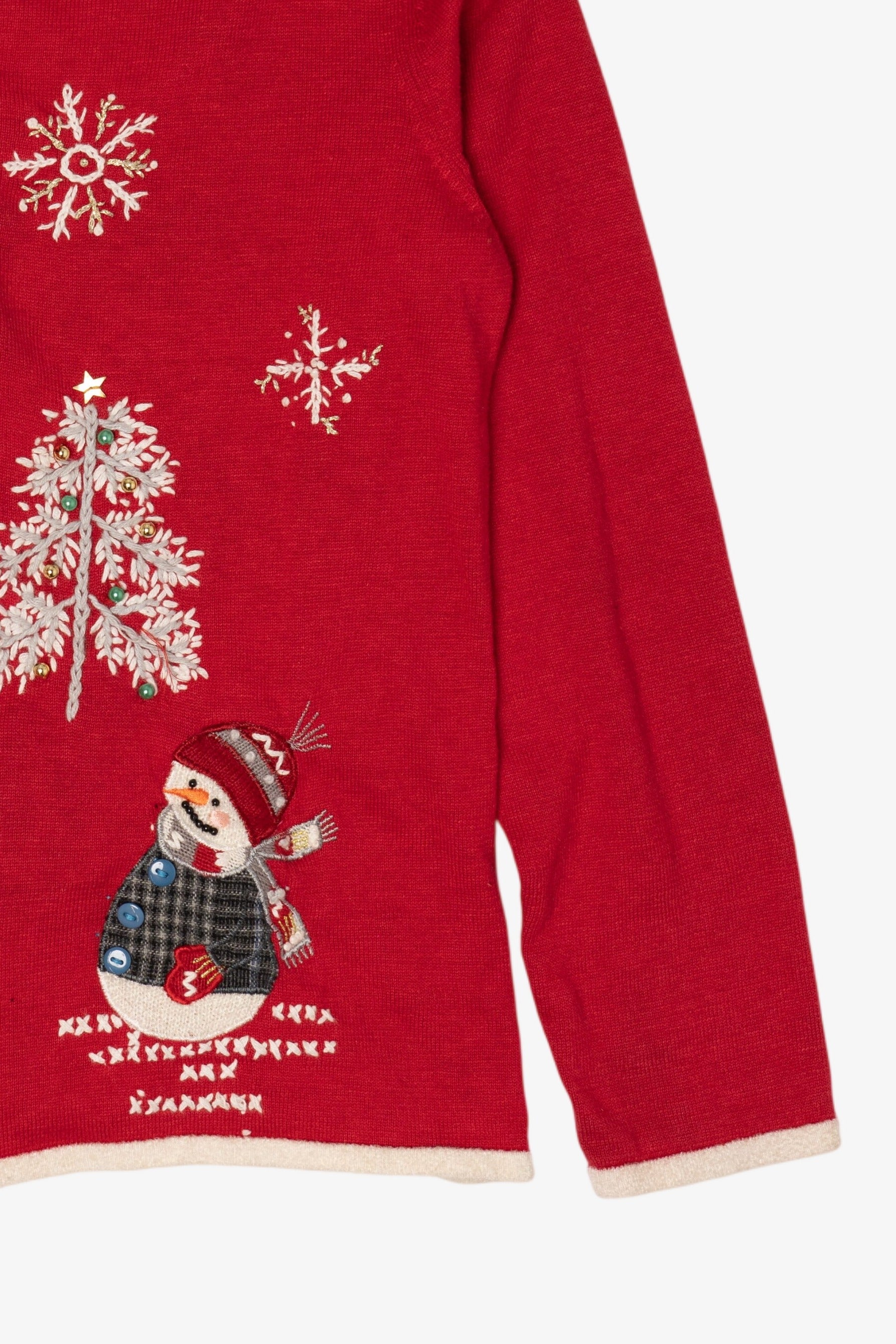 Vintage Red Mercer Street Station Snowmen Ugly Christmas Cardigan (2000s)