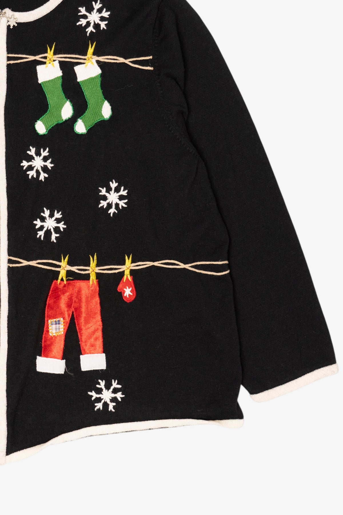 Vintage Black Hampshire Studio Santa Clothes Ugly Christmas Cardigan (1990s)