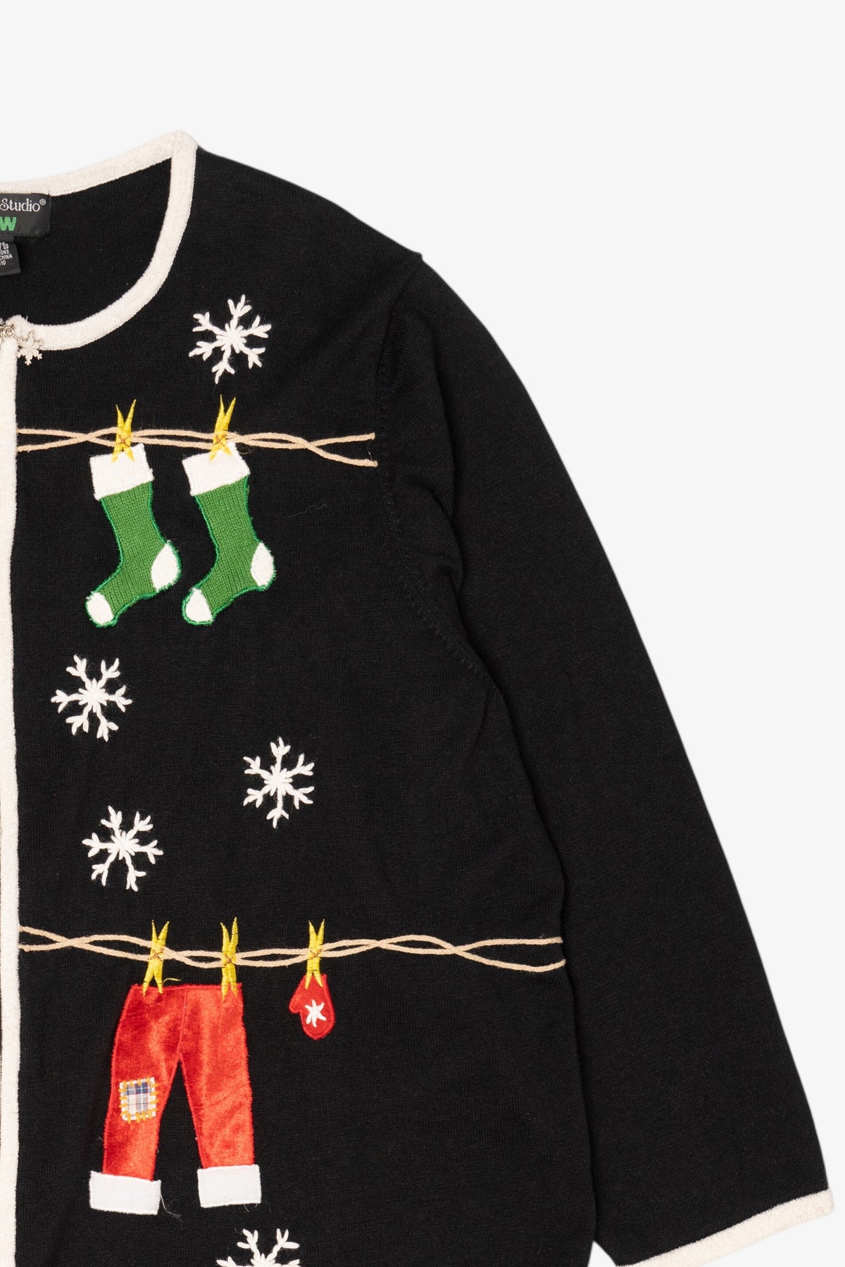 Vintage Black Hampshire Studio Santa Clothes Ugly Christmas Cardigan (1990s)