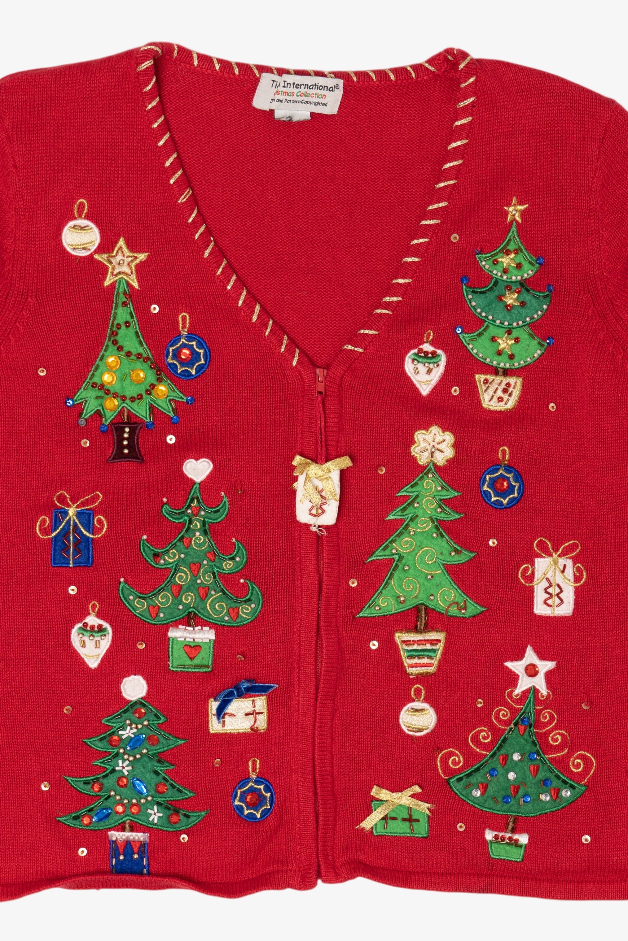 Vintage Red Tiara Trees Ugly Christmas Cardigan (2000s)