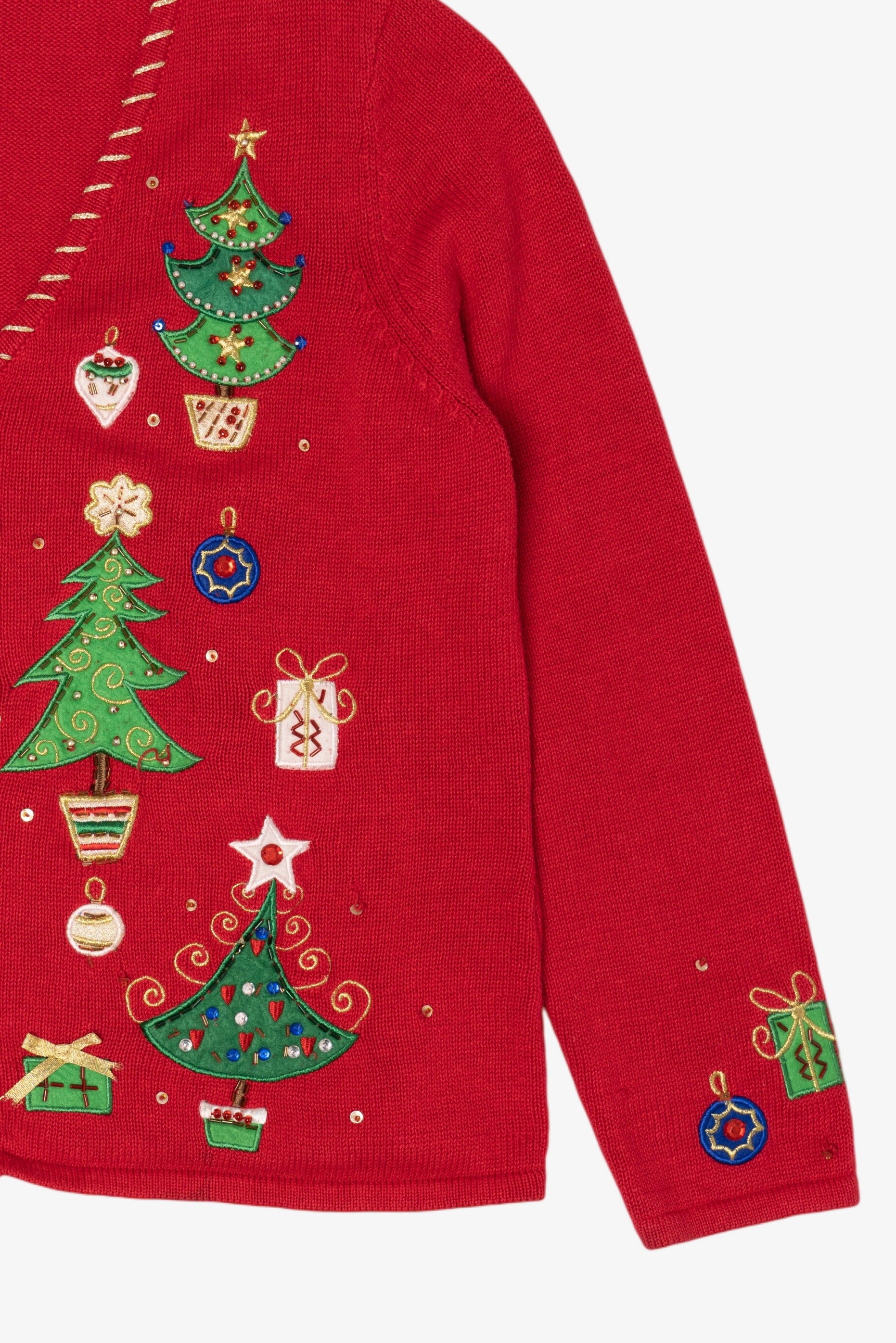Vintage Red Tiara Trees Ugly Christmas Cardigan (2000s)