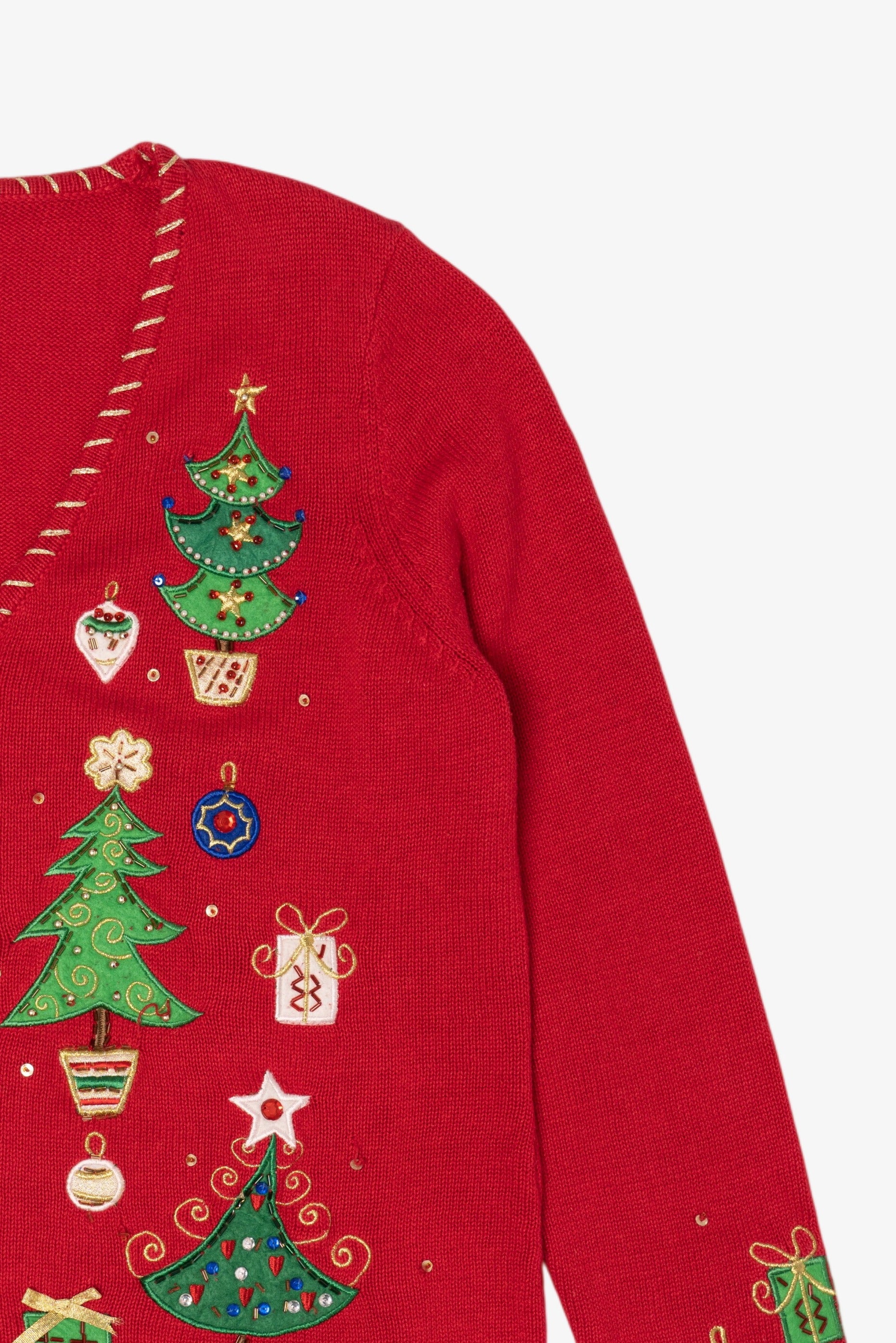 Vintage Red Tiara Trees Ugly Christmas Cardigan (2000s)