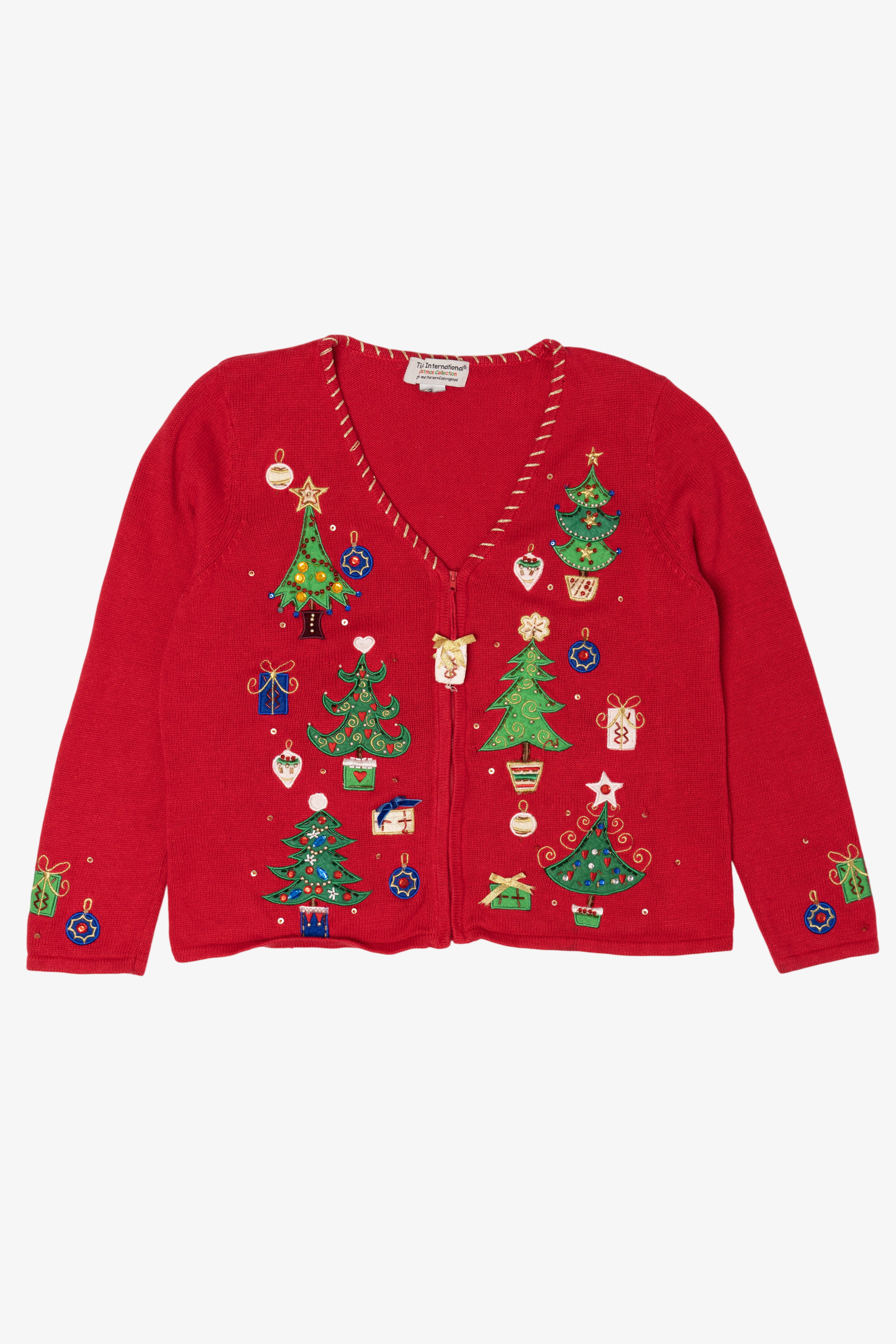 Vintage Red Tiara Trees Ugly Christmas Cardigan (2000s)