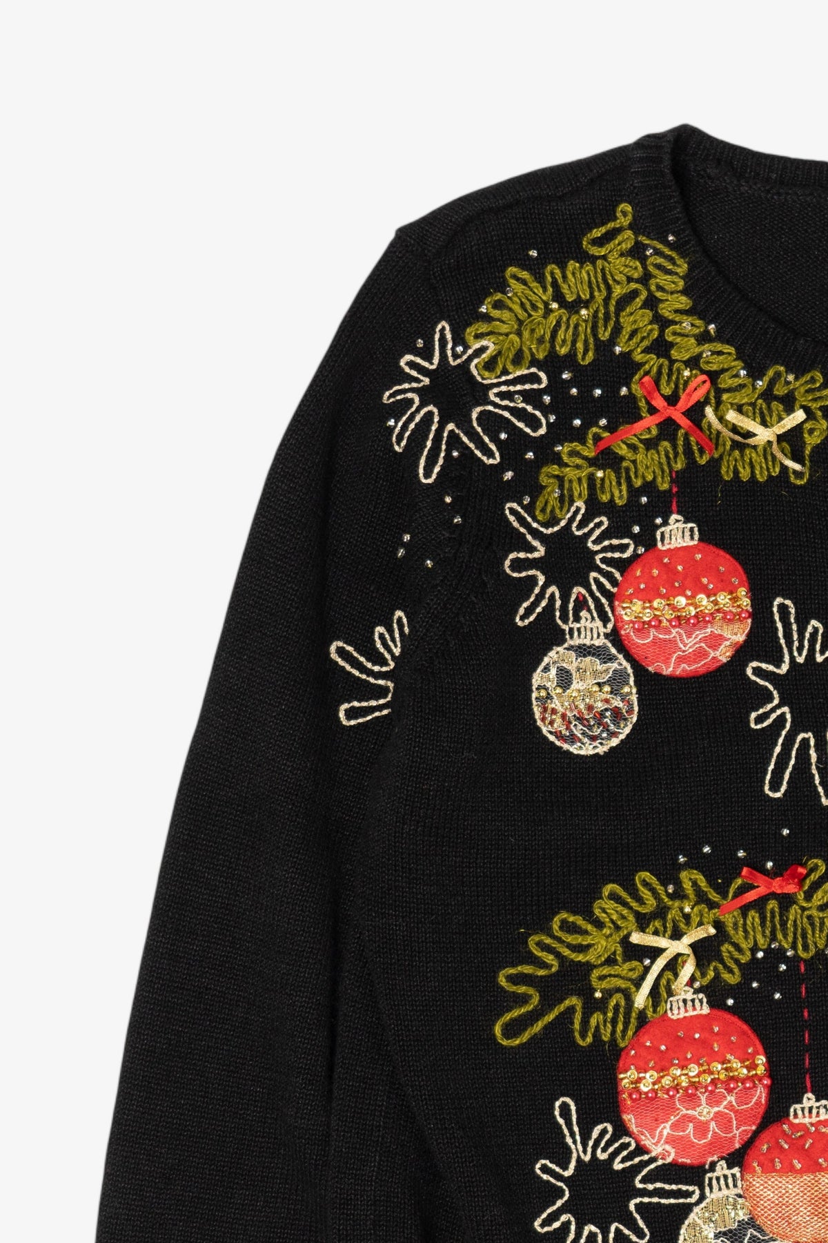 Vintage Black Carly St. Claire Ornaments Ugly Christmas Cardigan (1990s)
