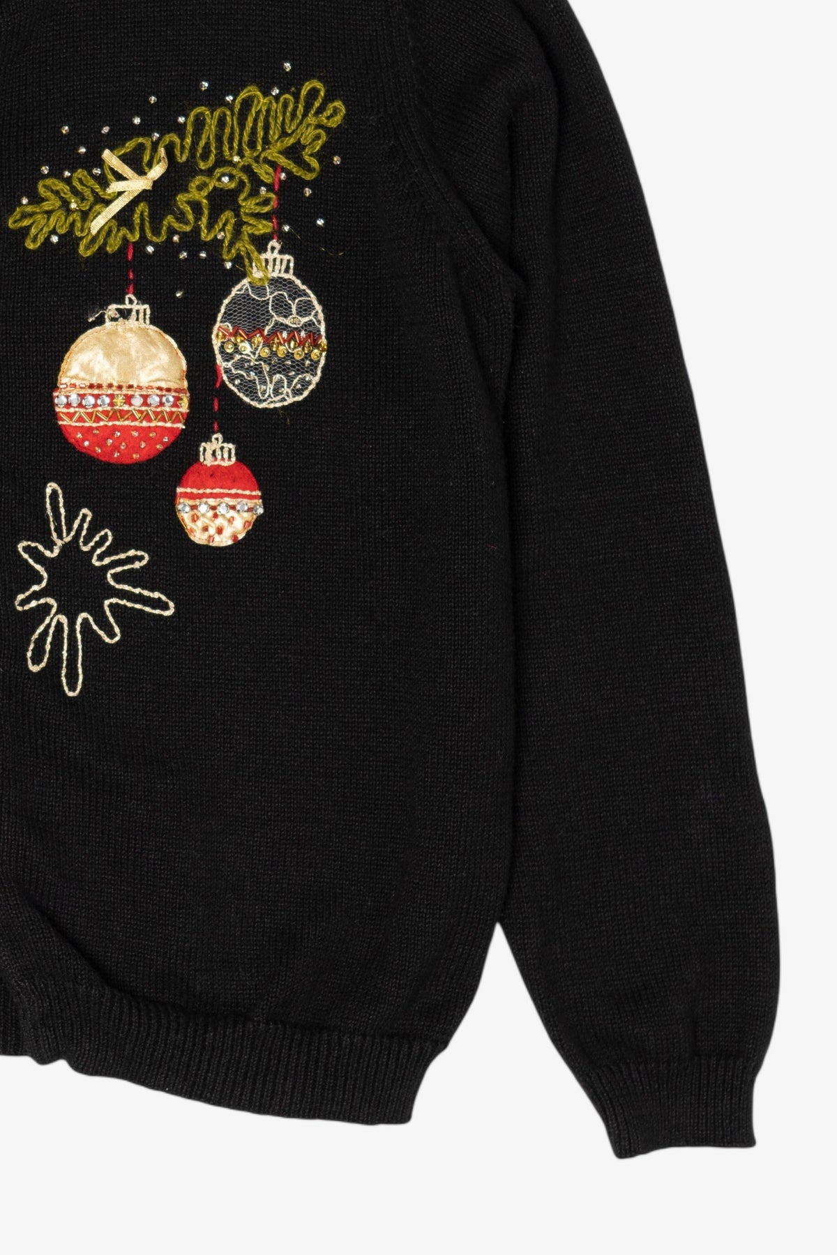Vintage Black Carly St. Claire Ornaments Ugly Christmas Cardigan (1990s)