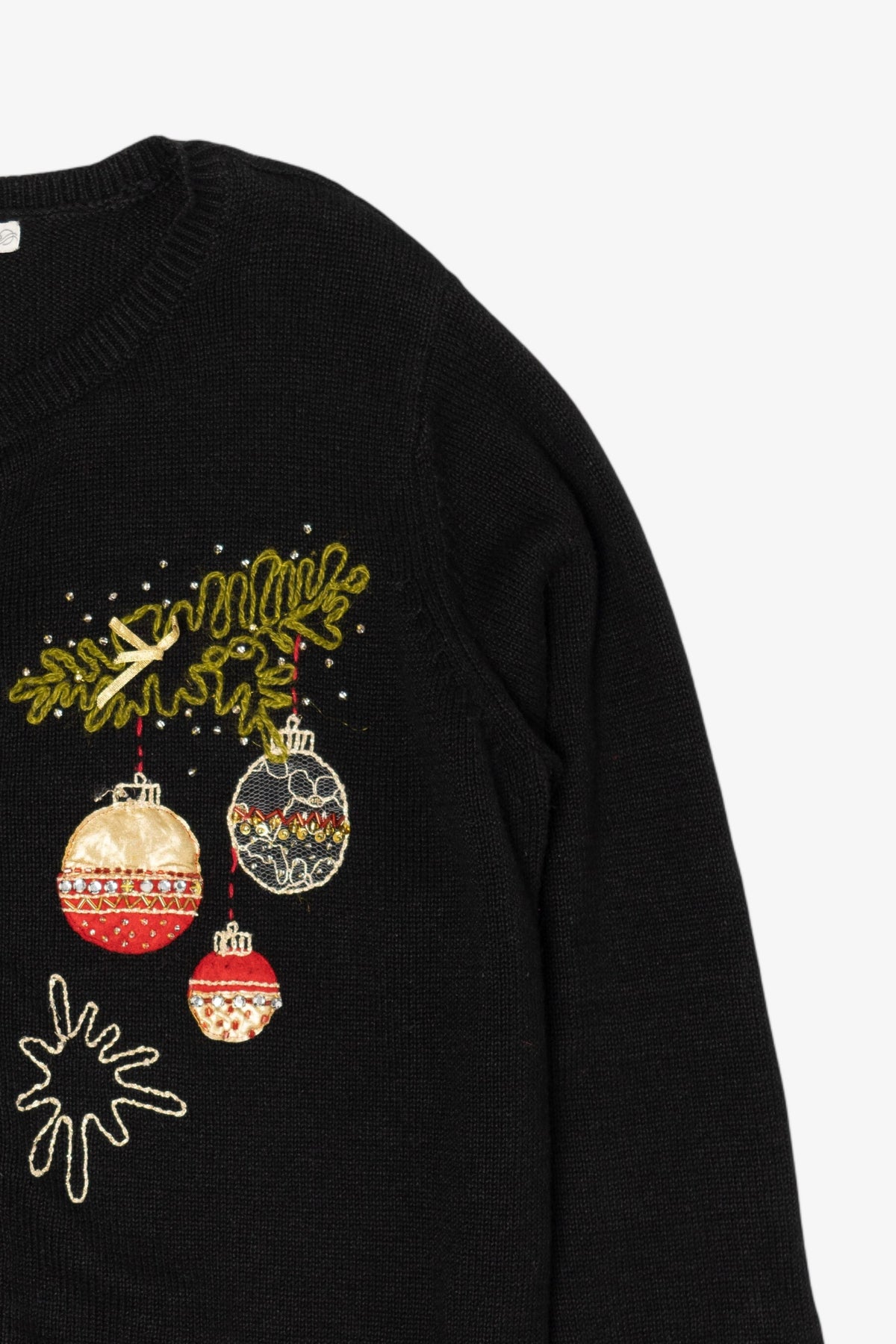 Vintage Black Carly St. Claire Ornaments Ugly Christmas Cardigan (1990s)