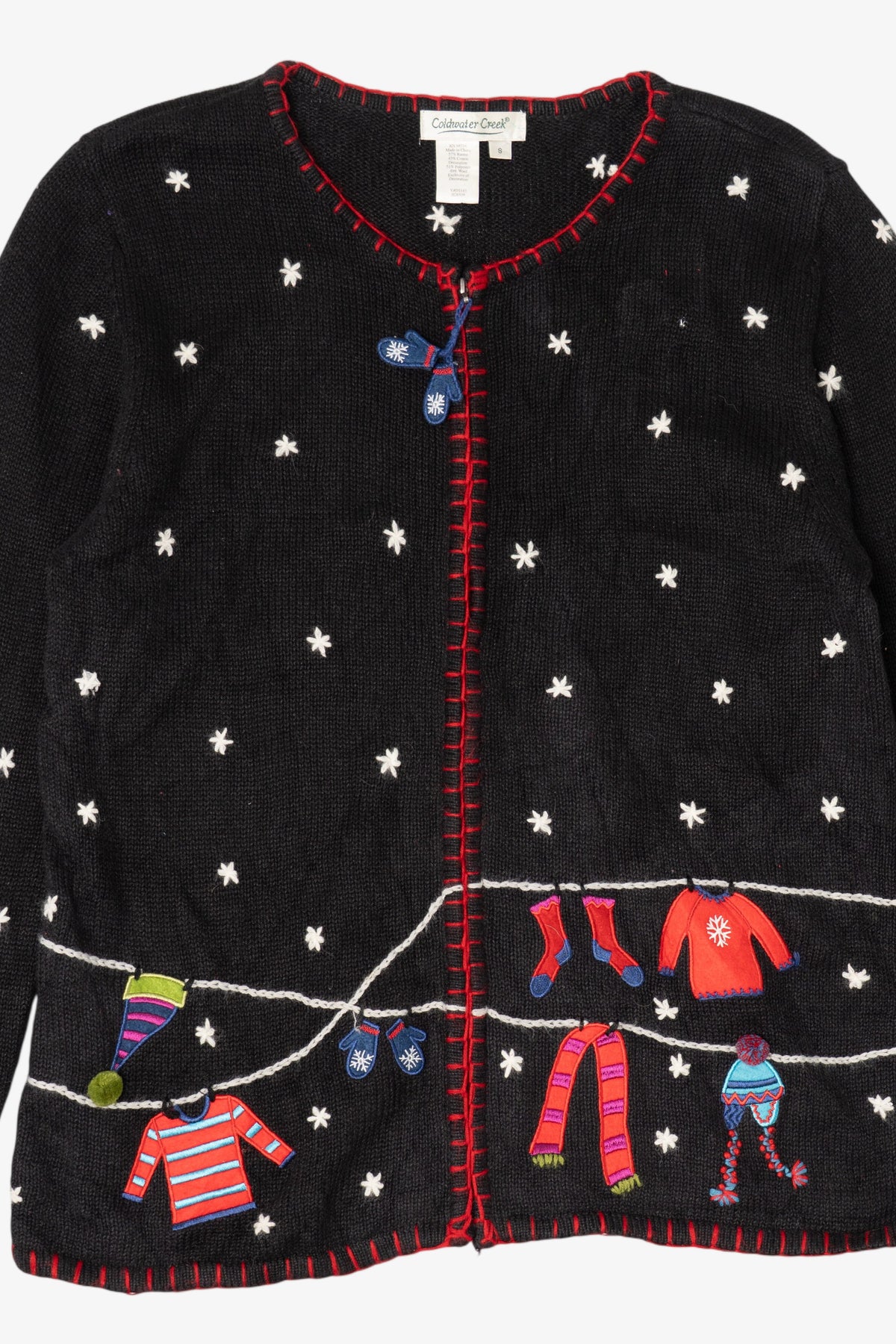 Vintage Black Coldwater Creek Stockings Ugly Christmas Cardigan (1990s)