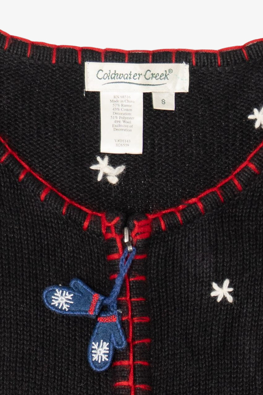 Vintage Black Coldwater Creek Stockings Ugly Christmas Cardigan (1990s)