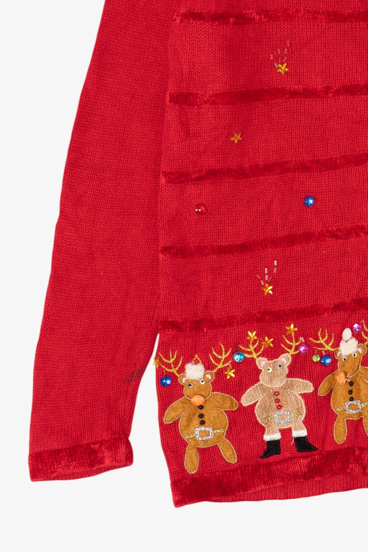 Vintage Red The Quacker Factory Reindeer Ugly Christmas Cardigan (1990s)