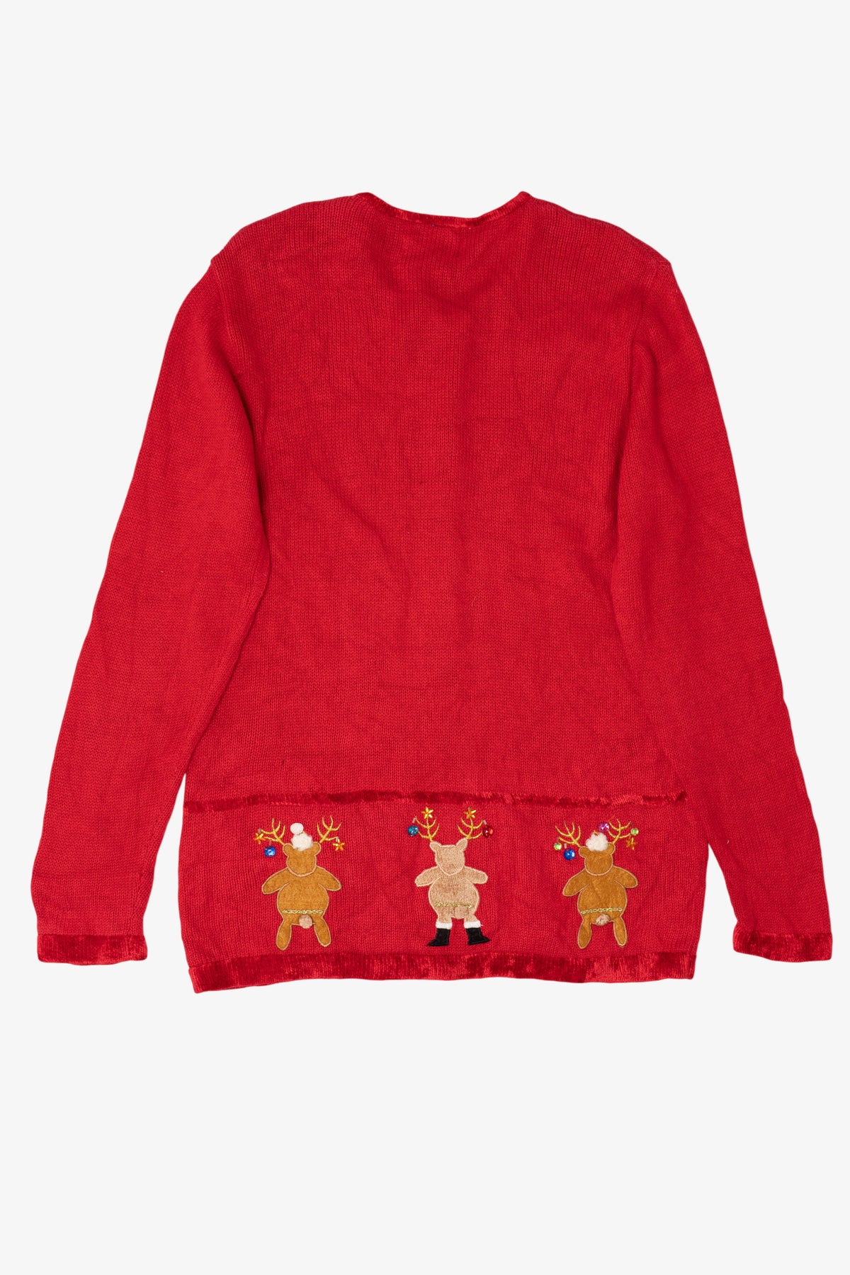 Vintage Red The Quacker Factory Reindeer Ugly Christmas Cardigan (1990s)