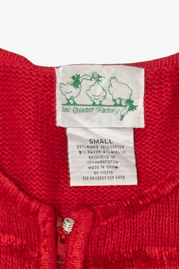 Vintage Red The Quacker Factory Reindeer Ugly Christmas Cardigan (1990s)
