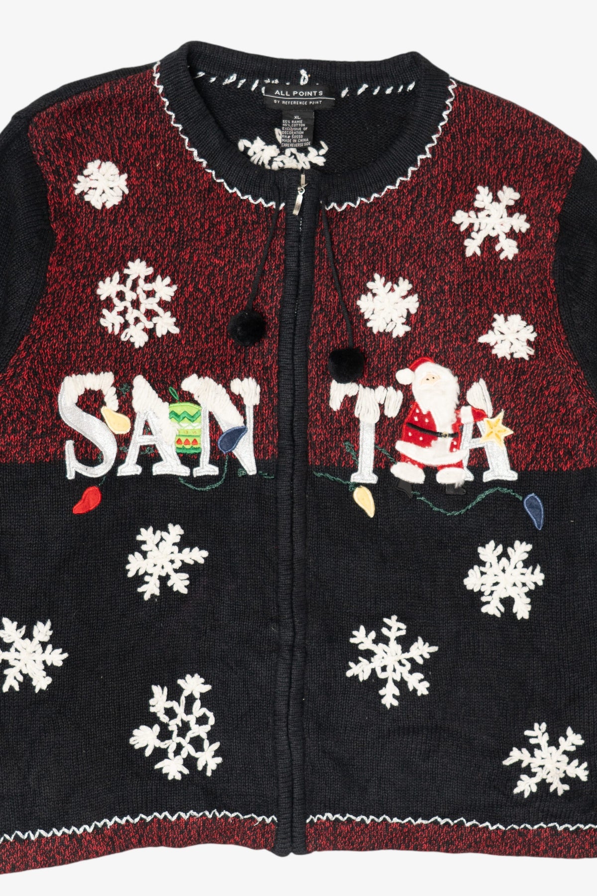 Vintage Black All Points Santa Ugly Christmas Cardigan (1990s)