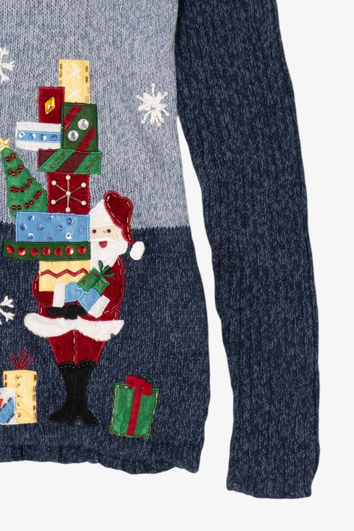 Vintage Navy Blue Dressbarn Santa Ugly Christmas Cardigan (1990s)