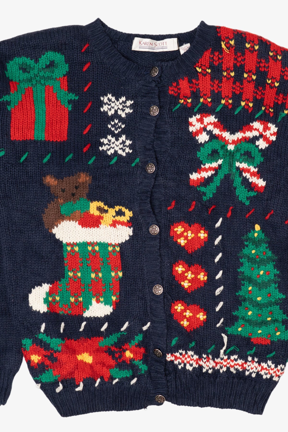 Vintage Navy Blue Karen Scott Ugly Christmas Cardigan (1990s)