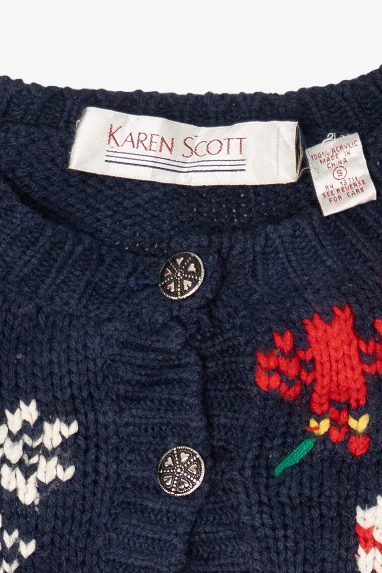 Vintage Navy Blue Karen Scott Ugly Christmas Cardigan (1990s)
