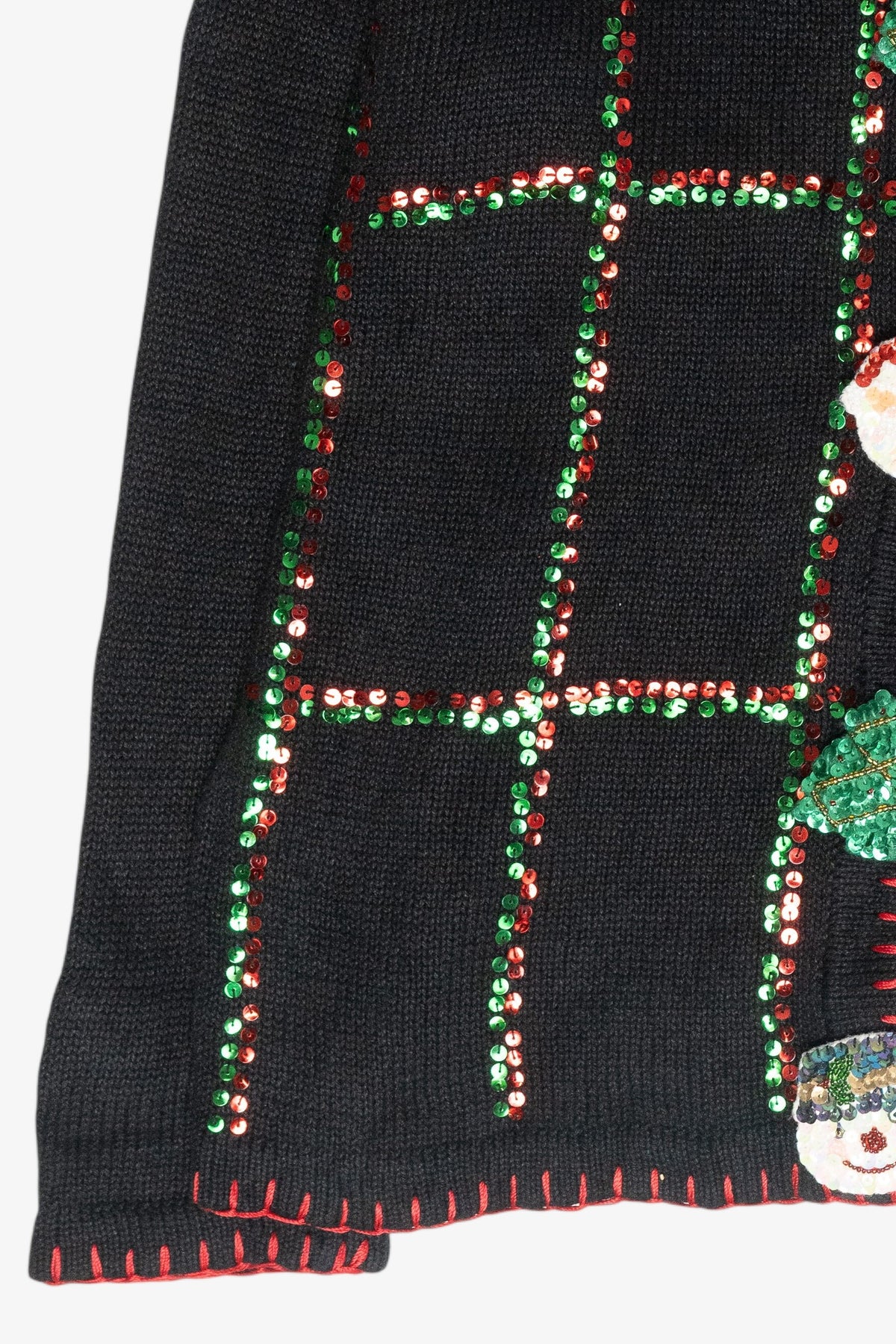 Sequin Snowmen Vintage Ugly Christmas Cardigan (1990s)