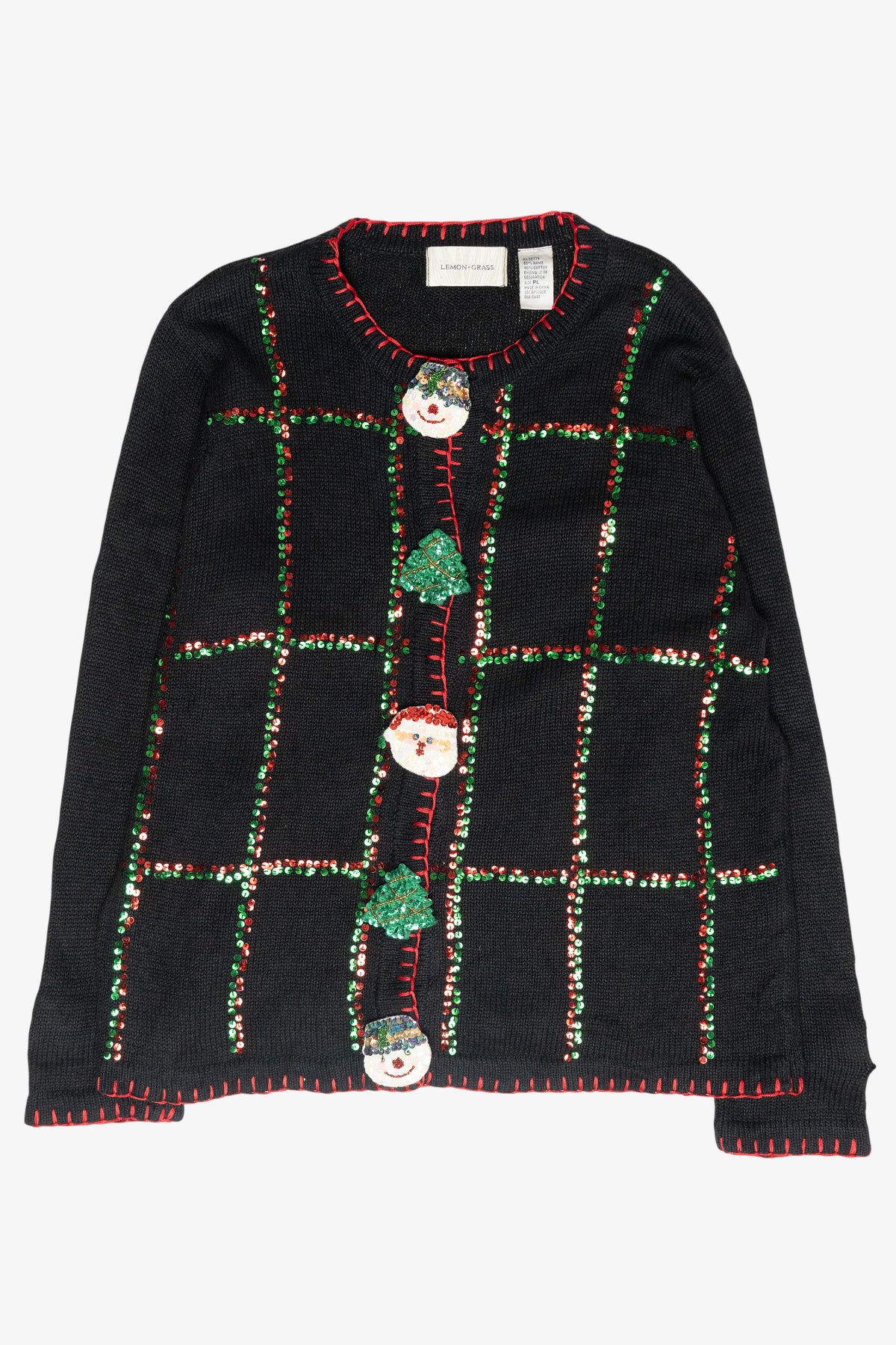 Sequin Snowmen Vintage Ugly Christmas Cardigan (1990s)