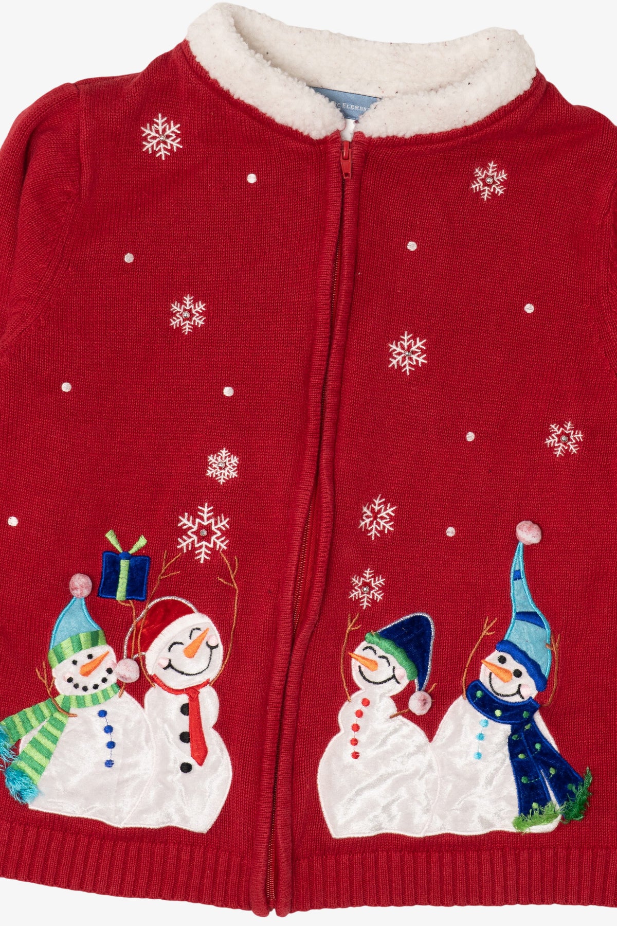 Vintage Red Classic Elements Snowmen Ugly Christmas Cardigan (2000s)