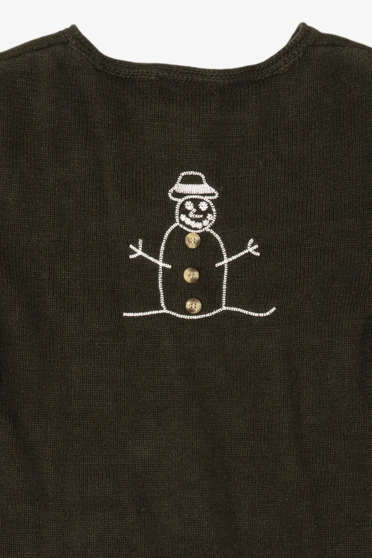 Vintage Hand Crochet Dark Green Christopher & Banks Snowmen Christmas Cardigan (1990s)
