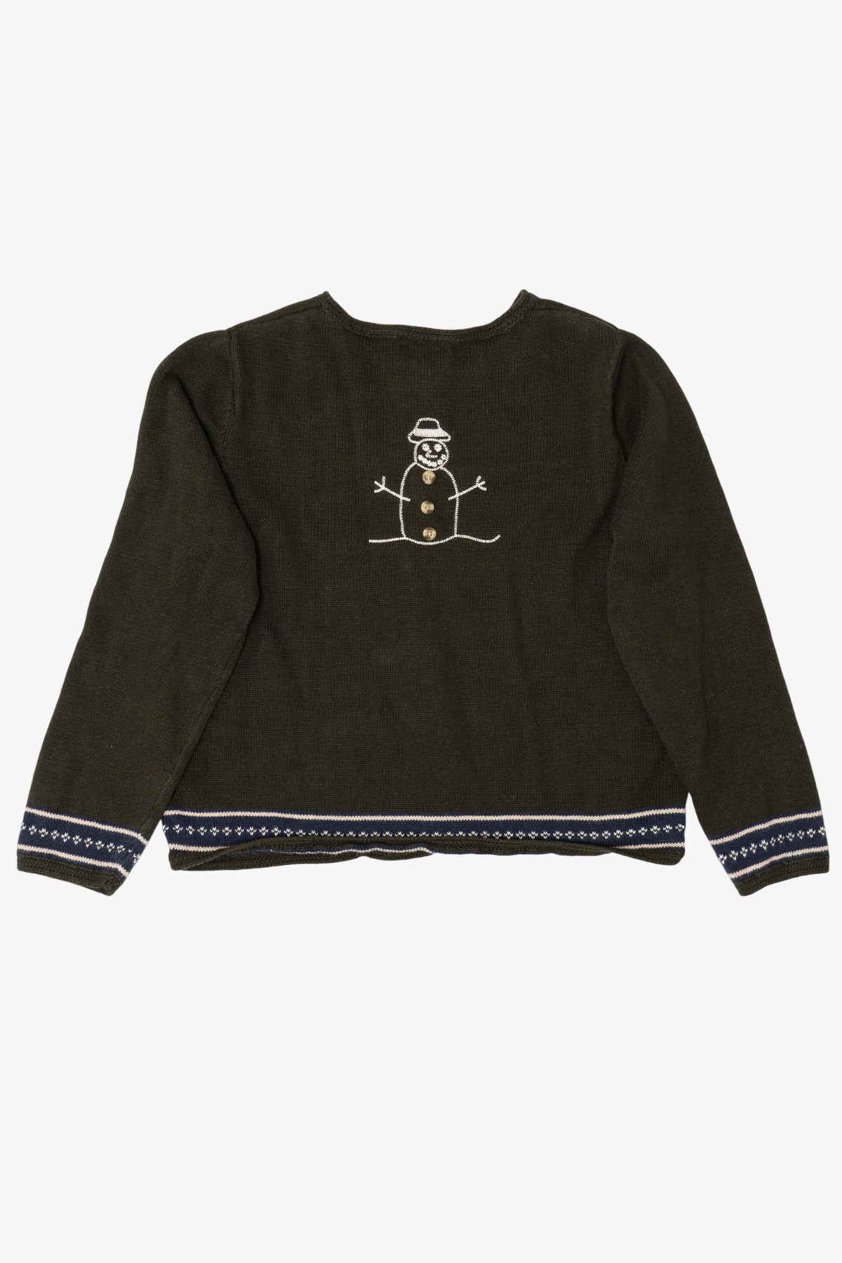 Vintage Hand Crochet Dark Green Christopher & Banks Snowmen Christmas Cardigan (1990s)
