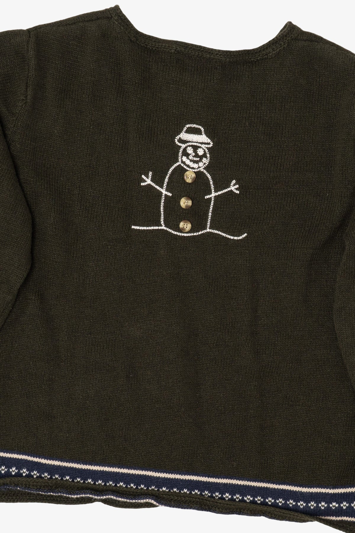 Vintage Hand Crochet Dark Green Christopher & Banks Snowmen Christmas Cardigan (1990s)