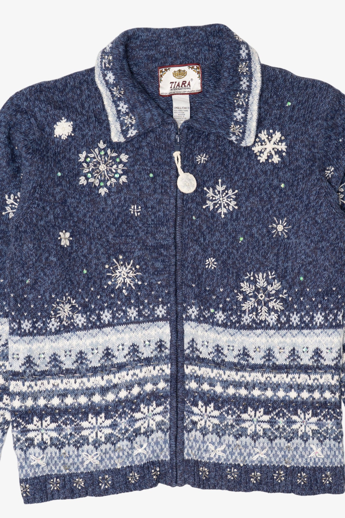 Vintage Blue Tiara International Snowflakes Christmas Cardigan (2000s)
