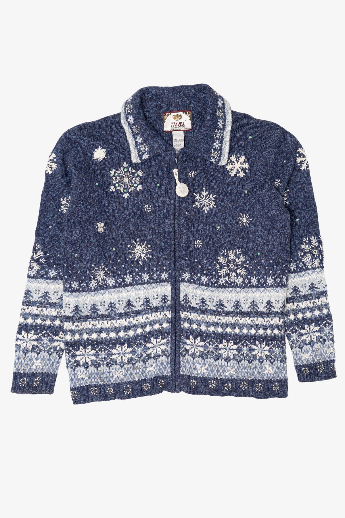 Vintage Blue Tiara International Snowflakes Christmas Cardigan (2000s)