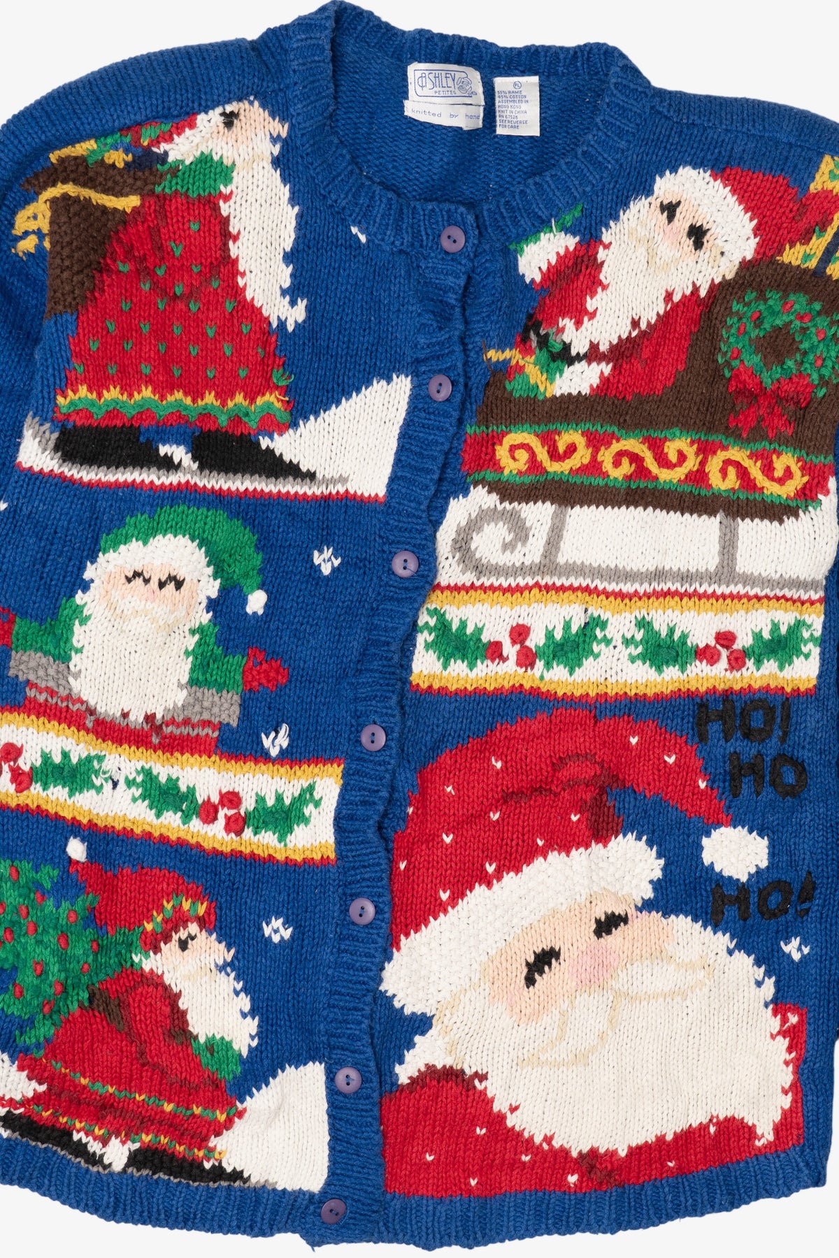 Vintage Blue Ashley Santa Ugly Christmas Cardigan (1990s)
