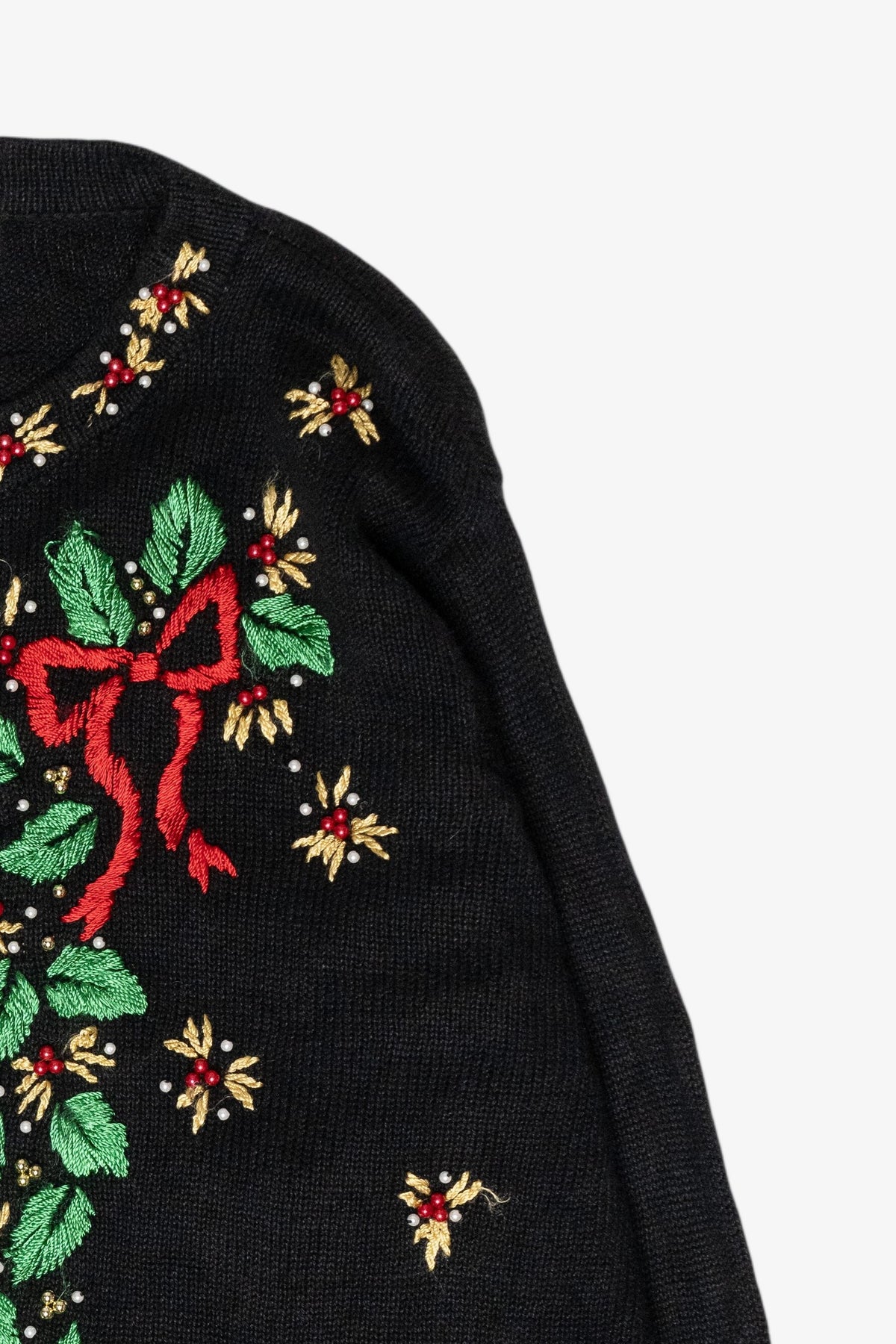 Holly Bows Vintage Ugly Christmas Cardigan (1990s)