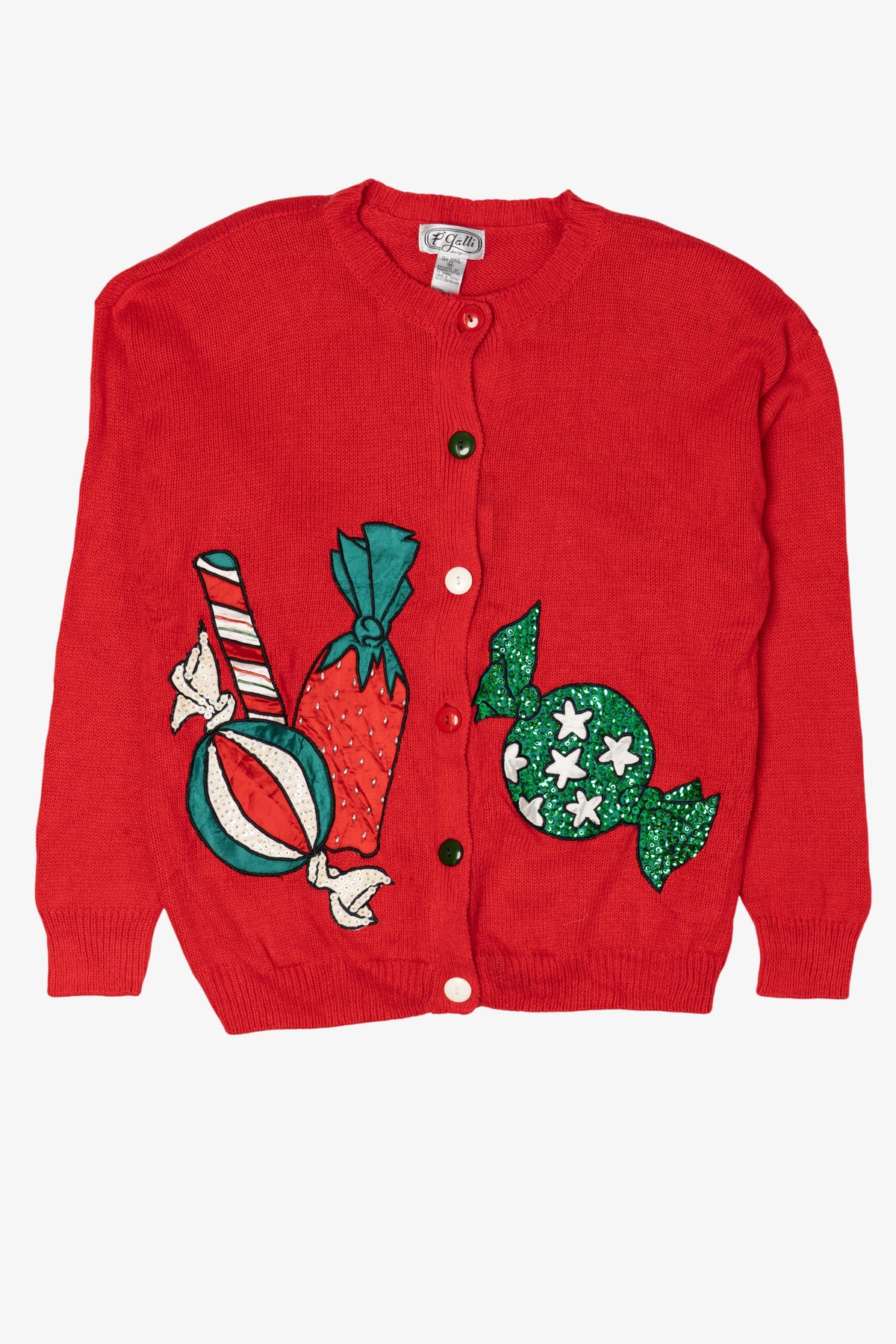Vintage Red P'Galli Candy Ugly Christmas Cardigan (1980s)