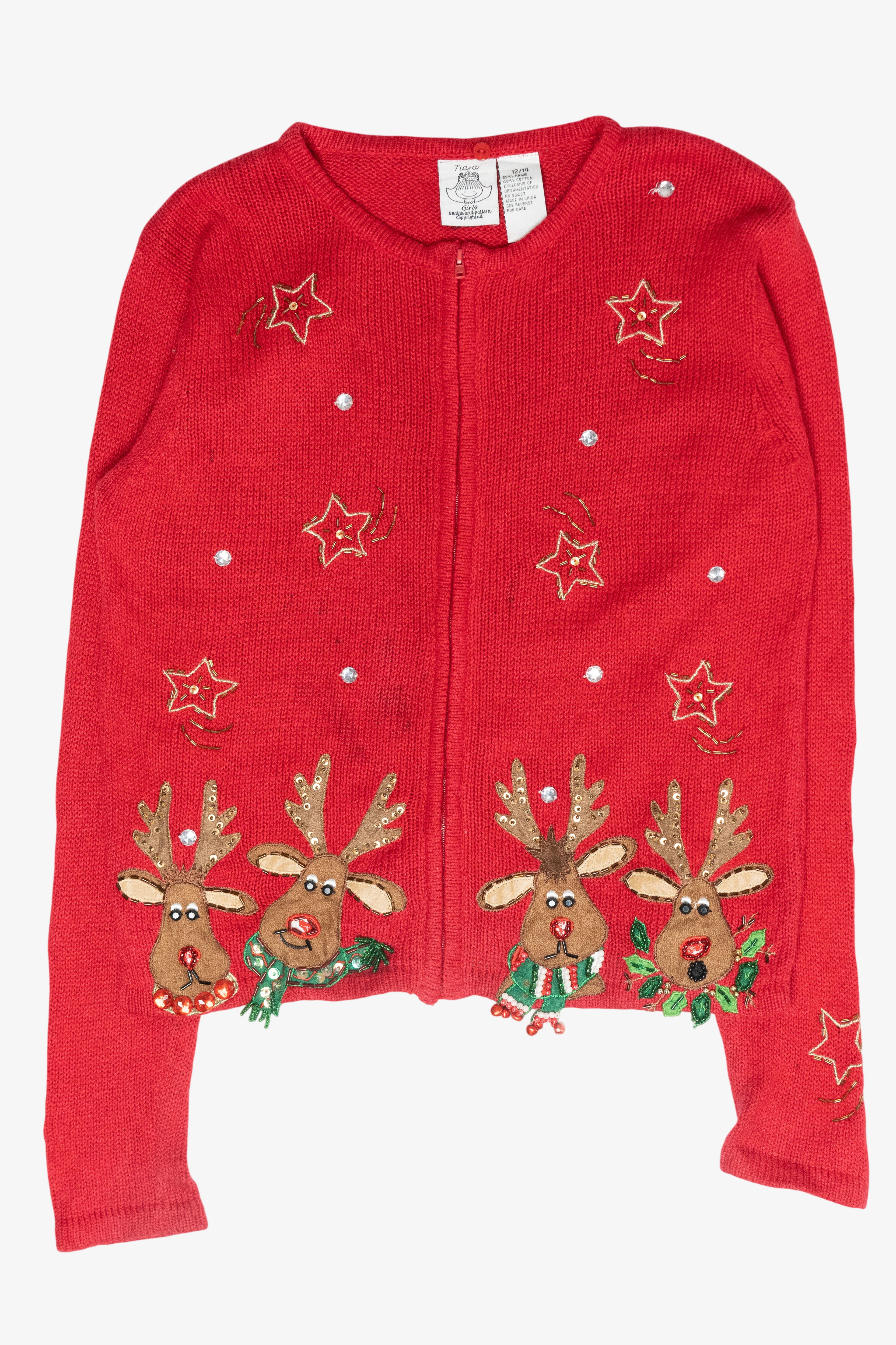 Girls Reindeer Vintage Ugly Christmas Cardigan (2000s)