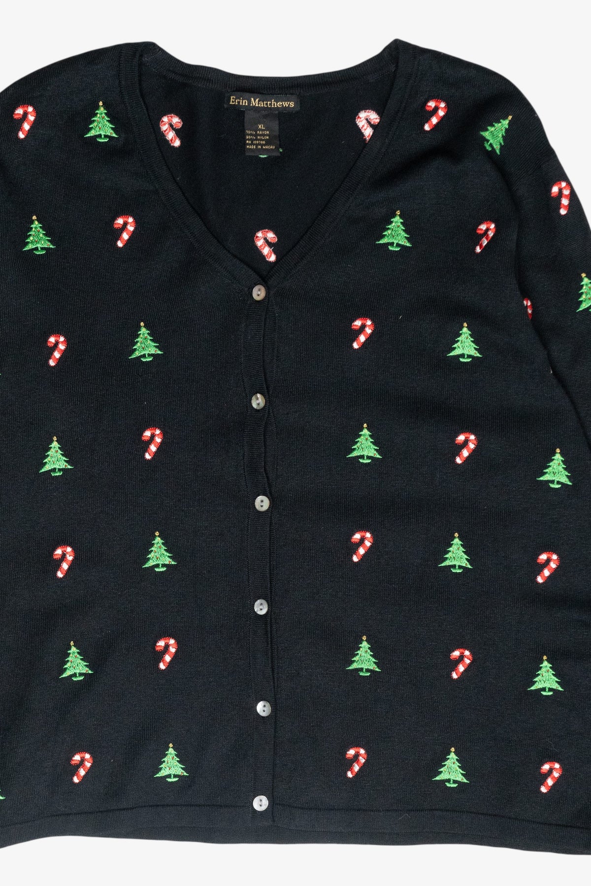 Candy Canes & Trees Mini Vintage Ugly Christmas Cardigan (1990s)