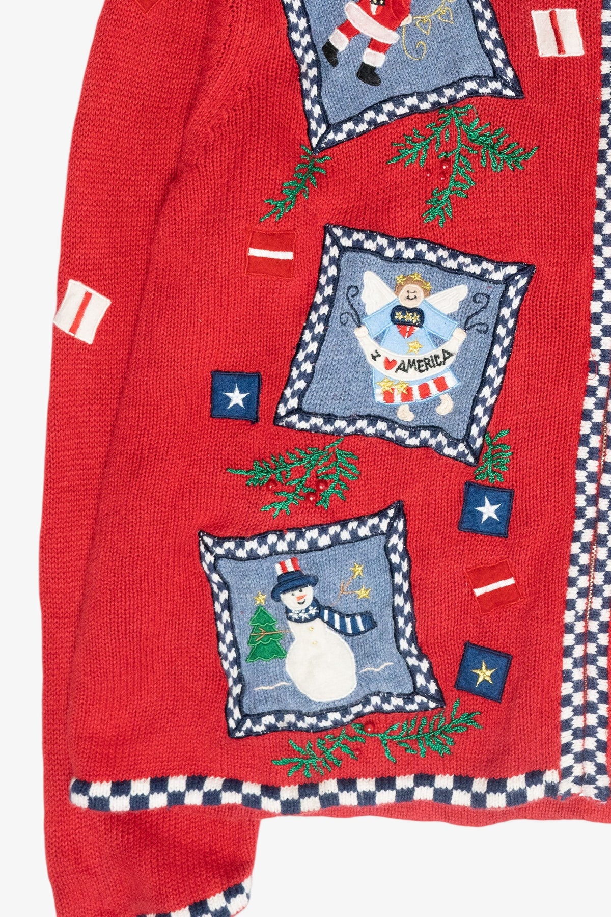 Patriotic USA Hooded Vintage Ugly Christmas Zip Cardigan (2000s)