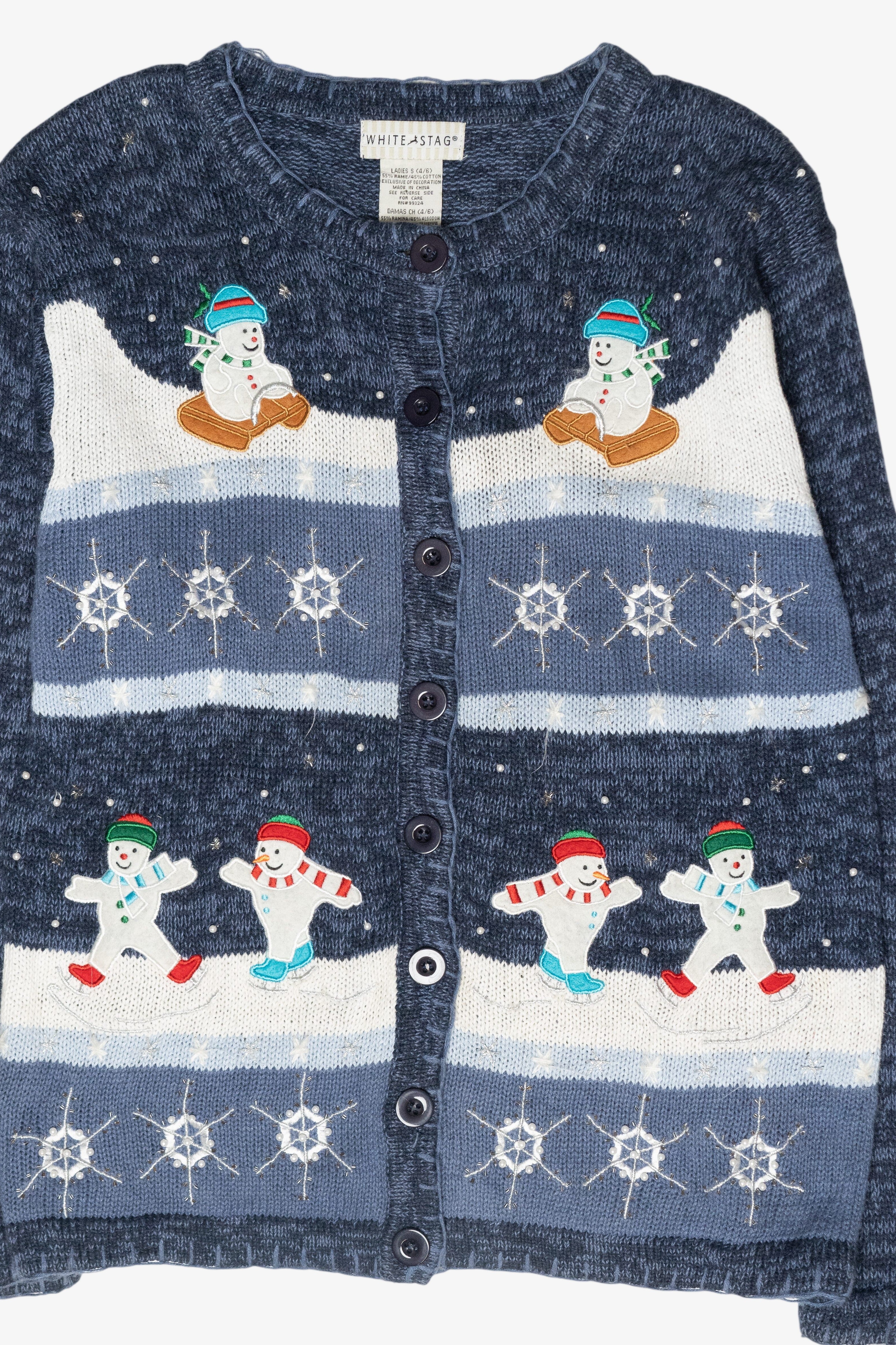Ice Skating Snowmen Vintage Ugly Christmas Sweater (1990s)