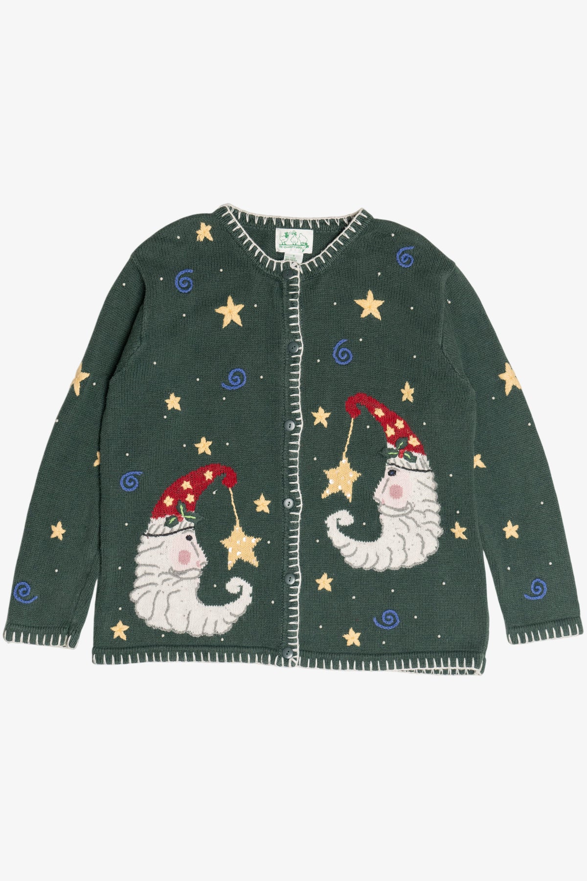 Vintage Whimsical Santa Moon Stars & Swirls Ugly Christmas Cardigan (1990s)