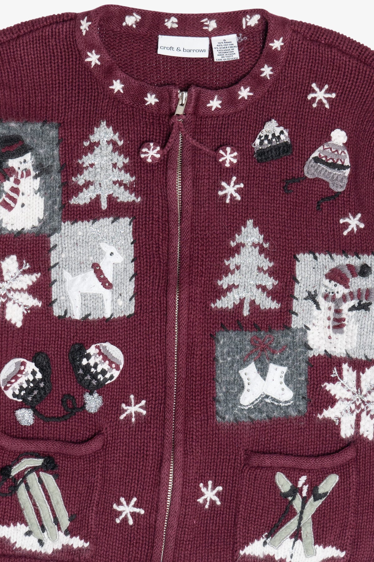 Vintage Snow Day Activities Croft & Barrow Ugly Christmas Sweater (1990s)