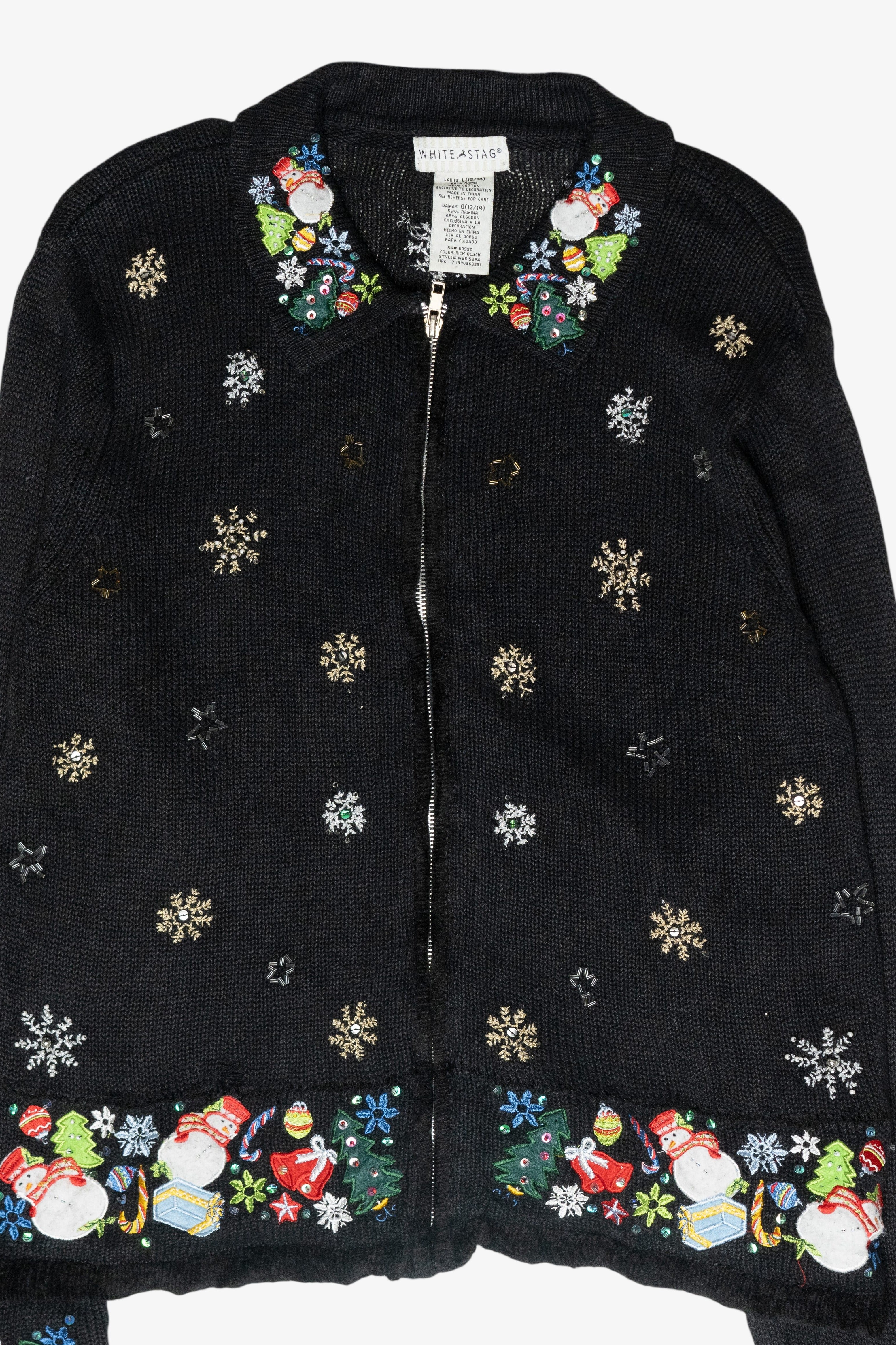 Snowmen Icon Collar Vintage Ugly Christmas Zip Cardigan (2000s)