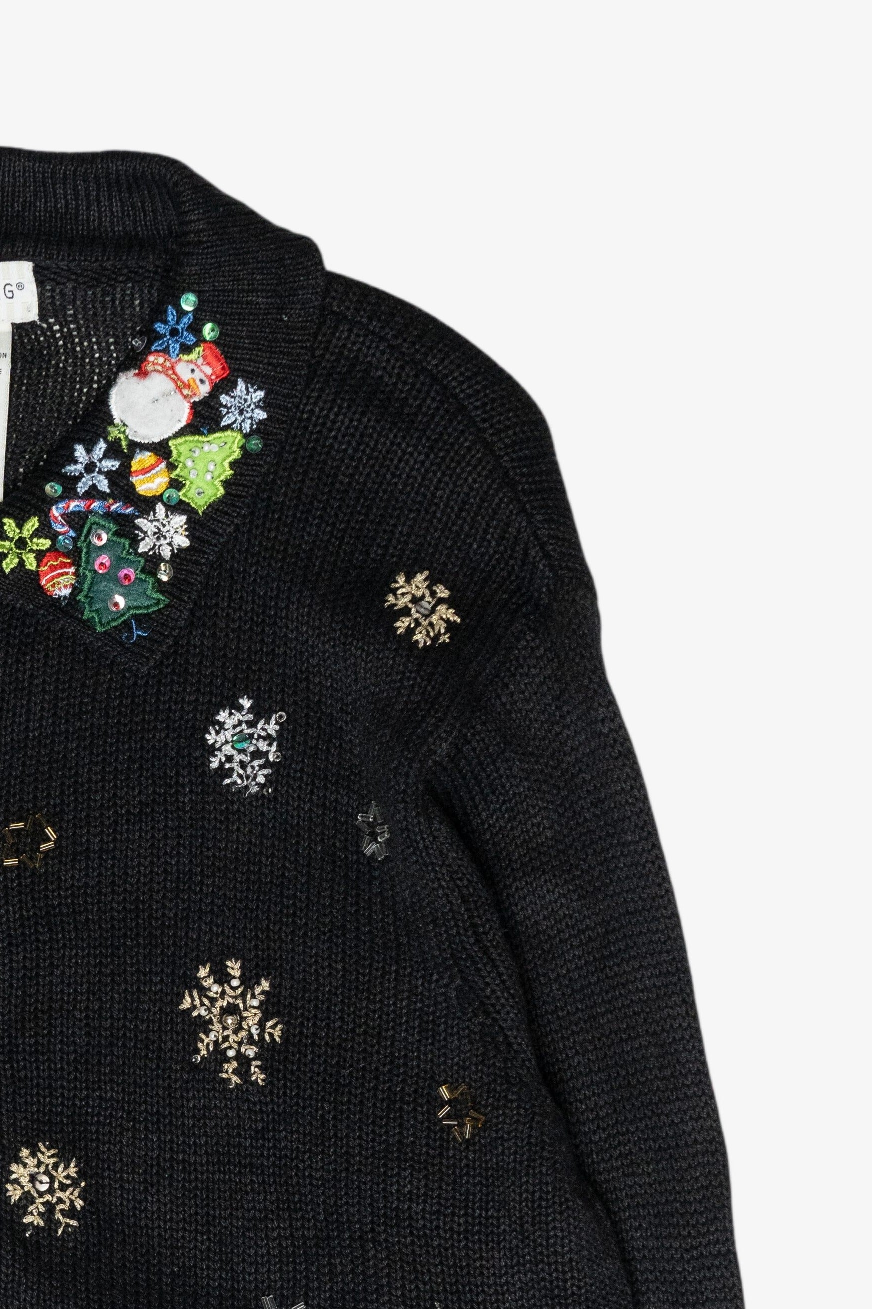 Snowmen Icon Collar Vintage Ugly Christmas Zip Cardigan (2000s)