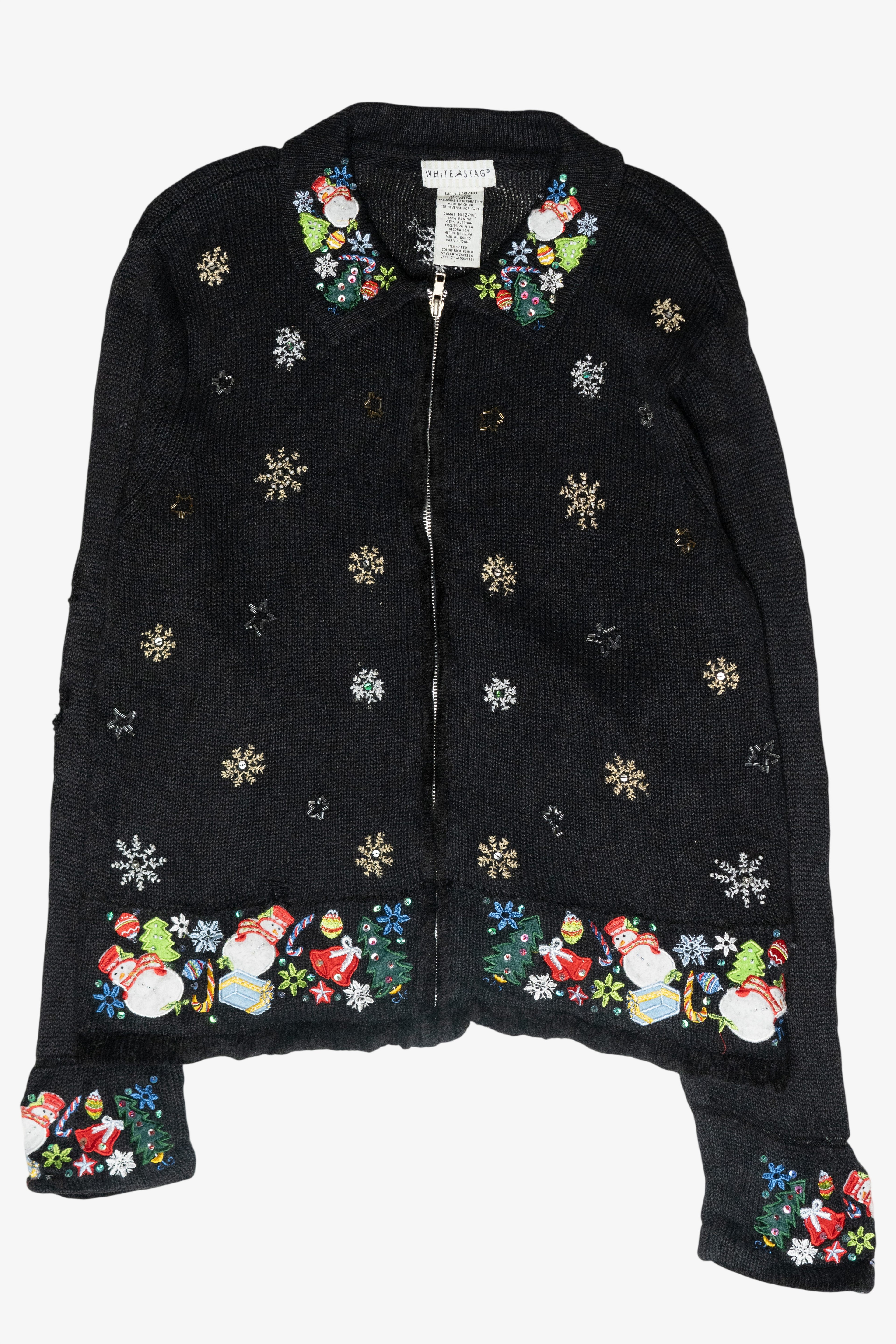 Snowmen Icon Collar Vintage Ugly Christmas Zip Cardigan (2000s)