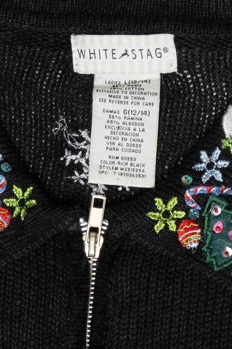 Snowmen Icon Collar Vintage Ugly Christmas Zip Cardigan (2000s)