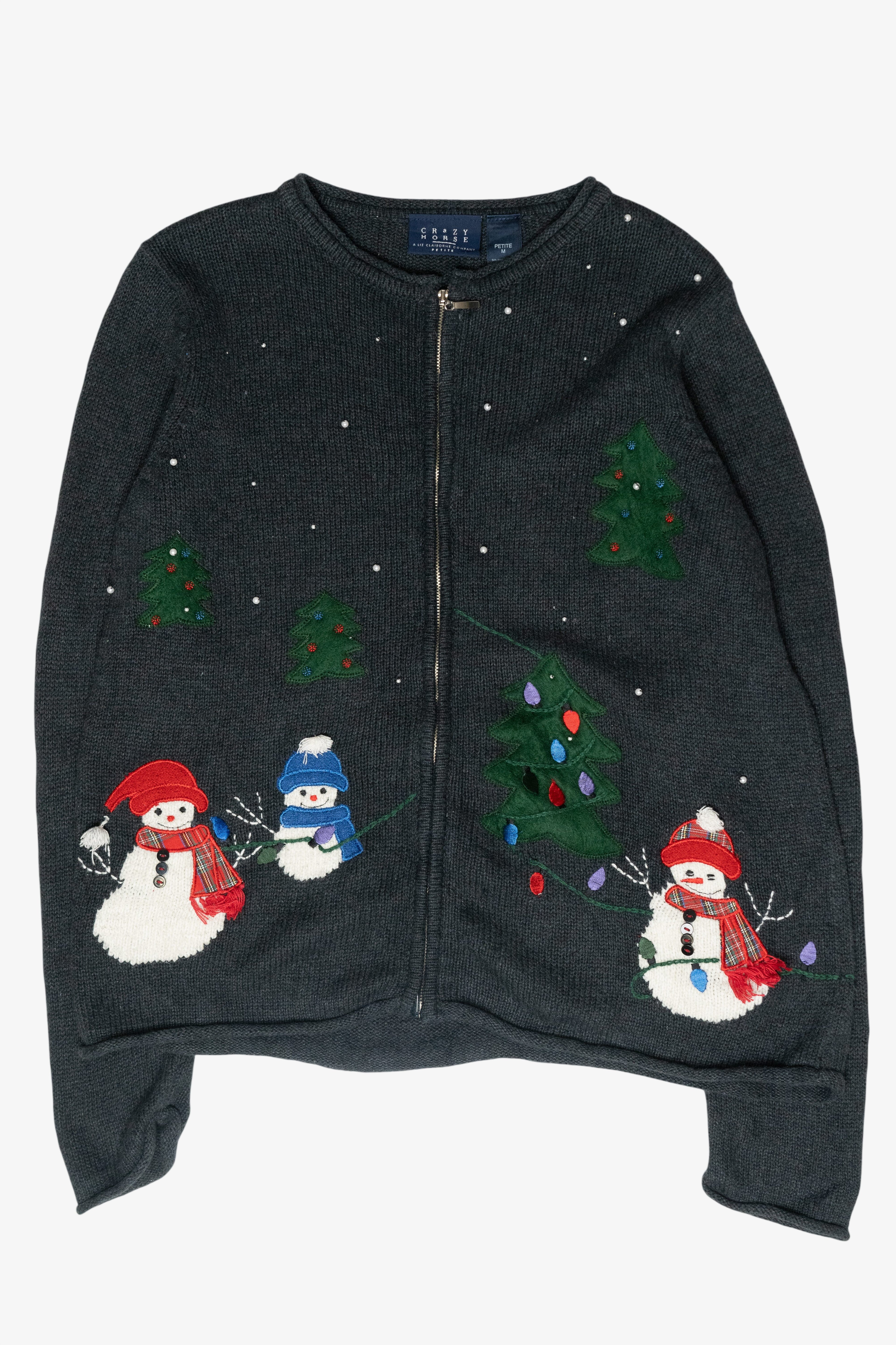 Snowmen Vintage Ugly Christmas Zip Cardigan (2000s)