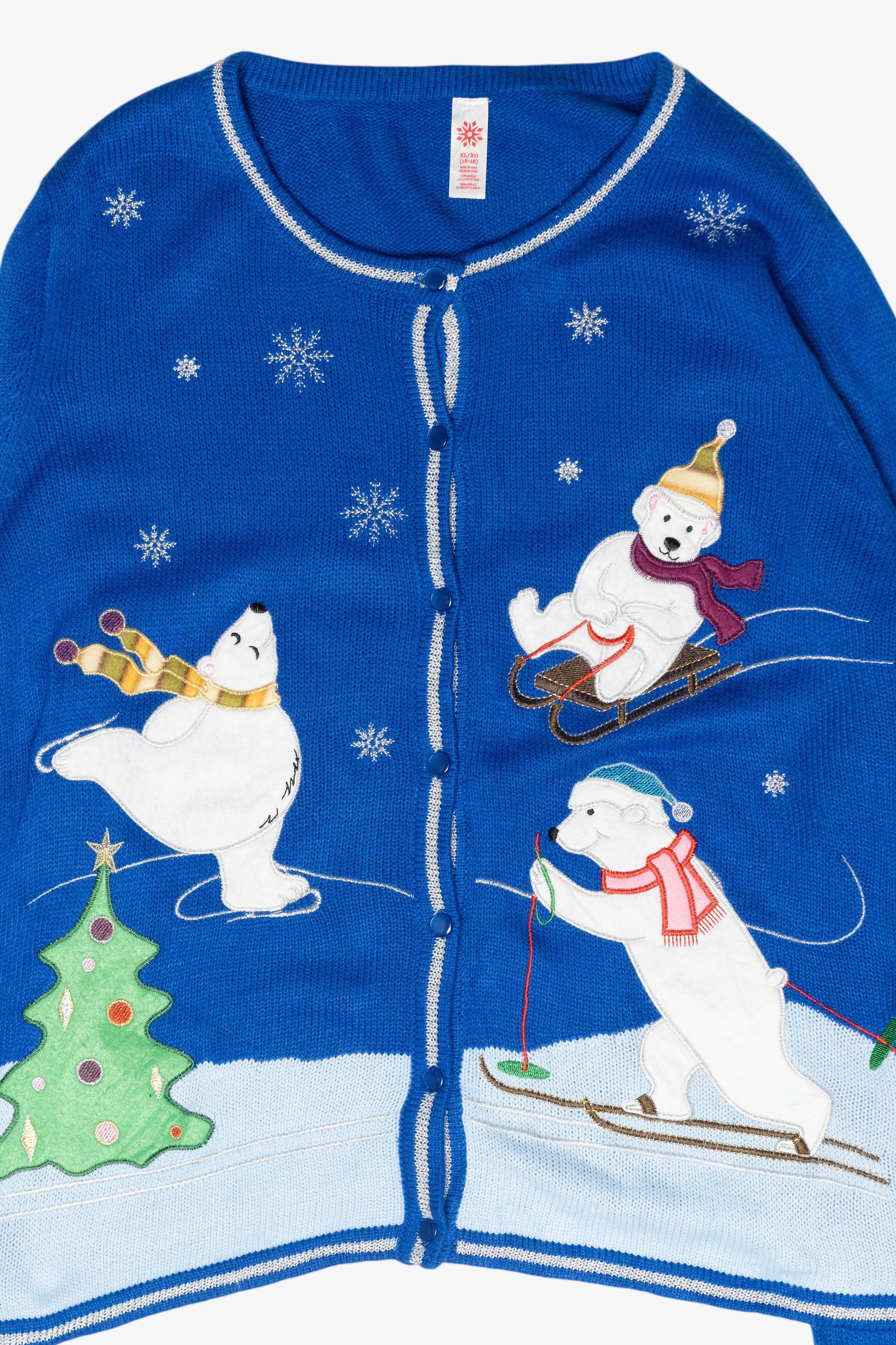 Winter Sports Polar Bears Vintage Ugly Christmas Sweater (2000s)